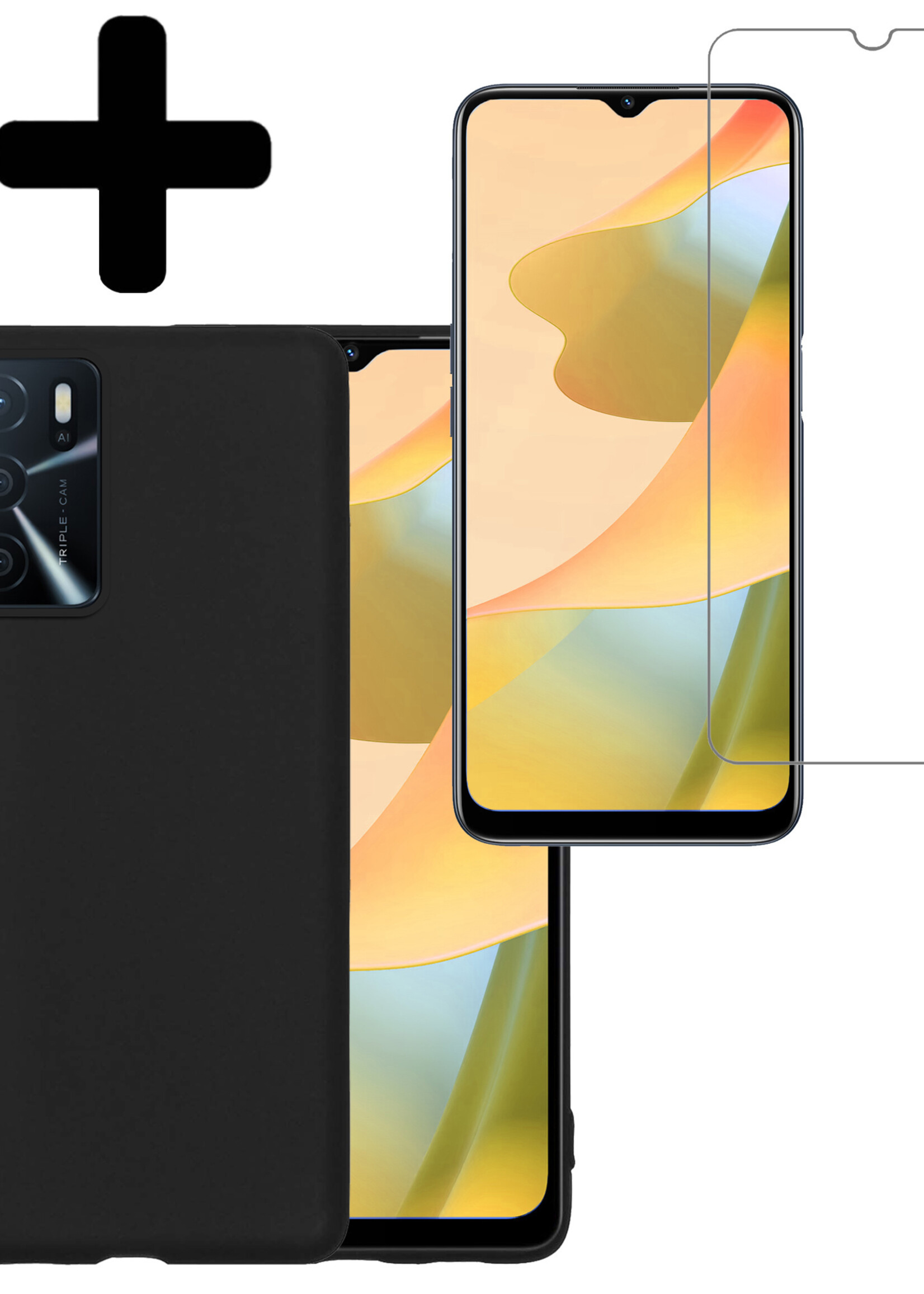 LUQ Hoesje Geschikt voor OPPO A16s Hoesje Siliconen Case Met Screenprotector - Hoes Geschikt voor OPPO A16s Hoes Siliconen - Zwart