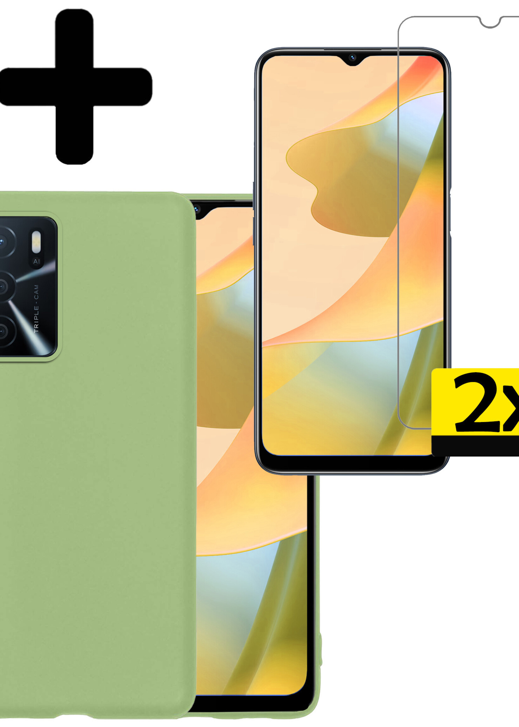 LUQ Hoesje Geschikt voor OPPO A16s Hoesje Siliconen Case Met 2x Screenprotector - Hoes Geschikt voor OPPO A16s Hoes Siliconen - Groen