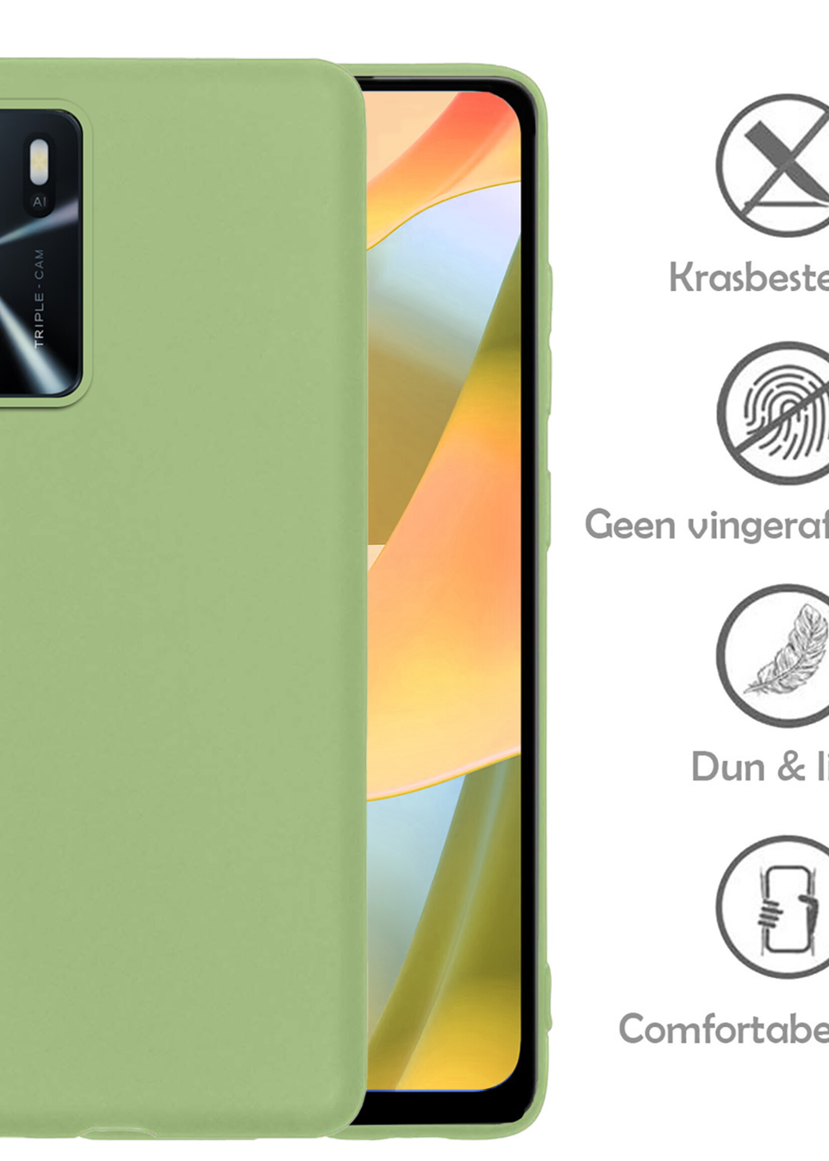 LUQ Hoesje Geschikt voor OPPO A16s Hoesje Siliconen Case Met 2x Screenprotector - Hoes Geschikt voor OPPO A16s Hoes Siliconen - Groen