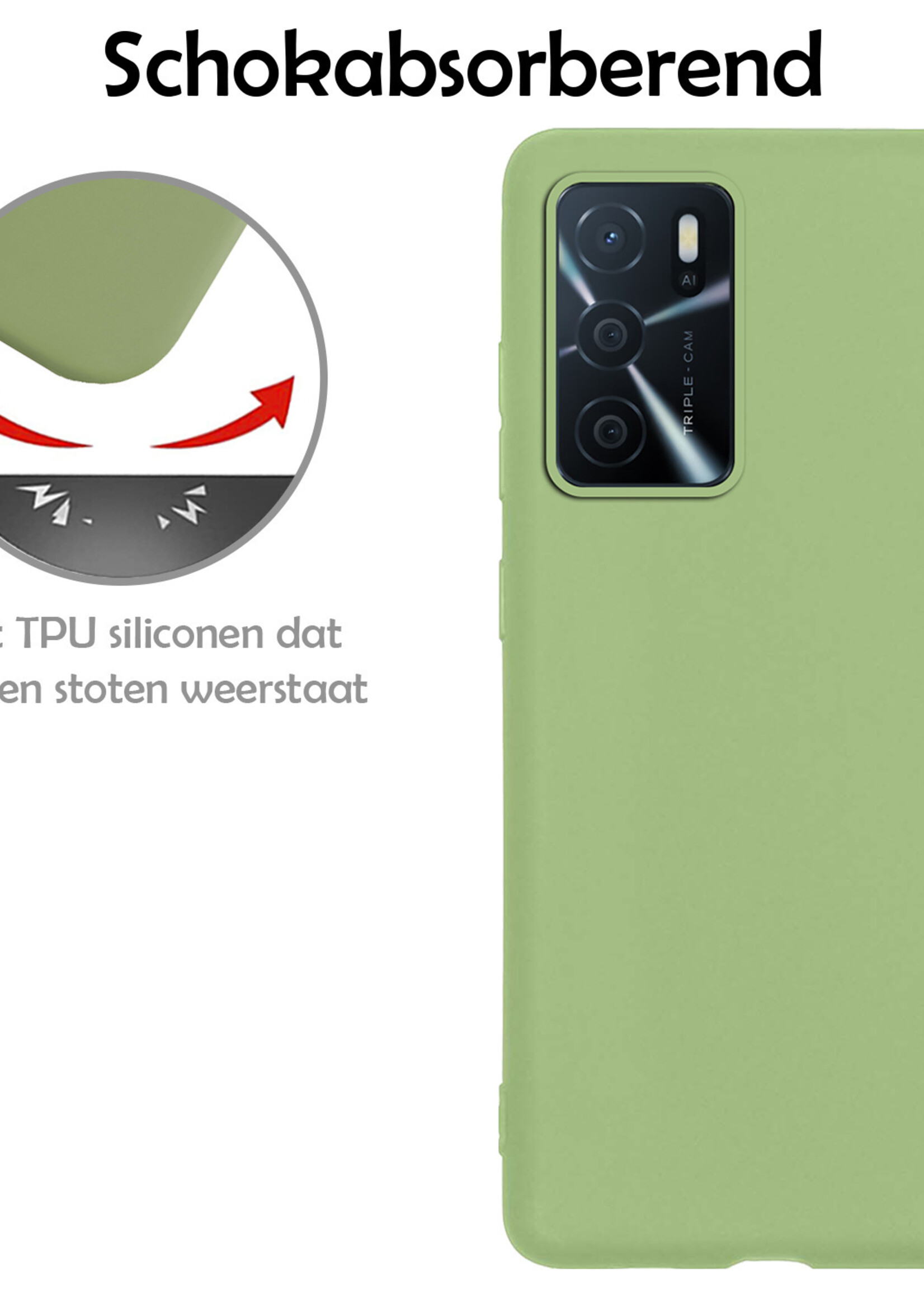 LUQ Hoesje Geschikt voor OPPO A16s Hoesje Siliconen Case Met 2x Screenprotector - Hoes Geschikt voor OPPO A16s Hoes Siliconen - Groen