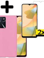 LUQ LUQ OPPO A16s Hoesje Siliconen Met 2x Screenprotector - Lichtroze