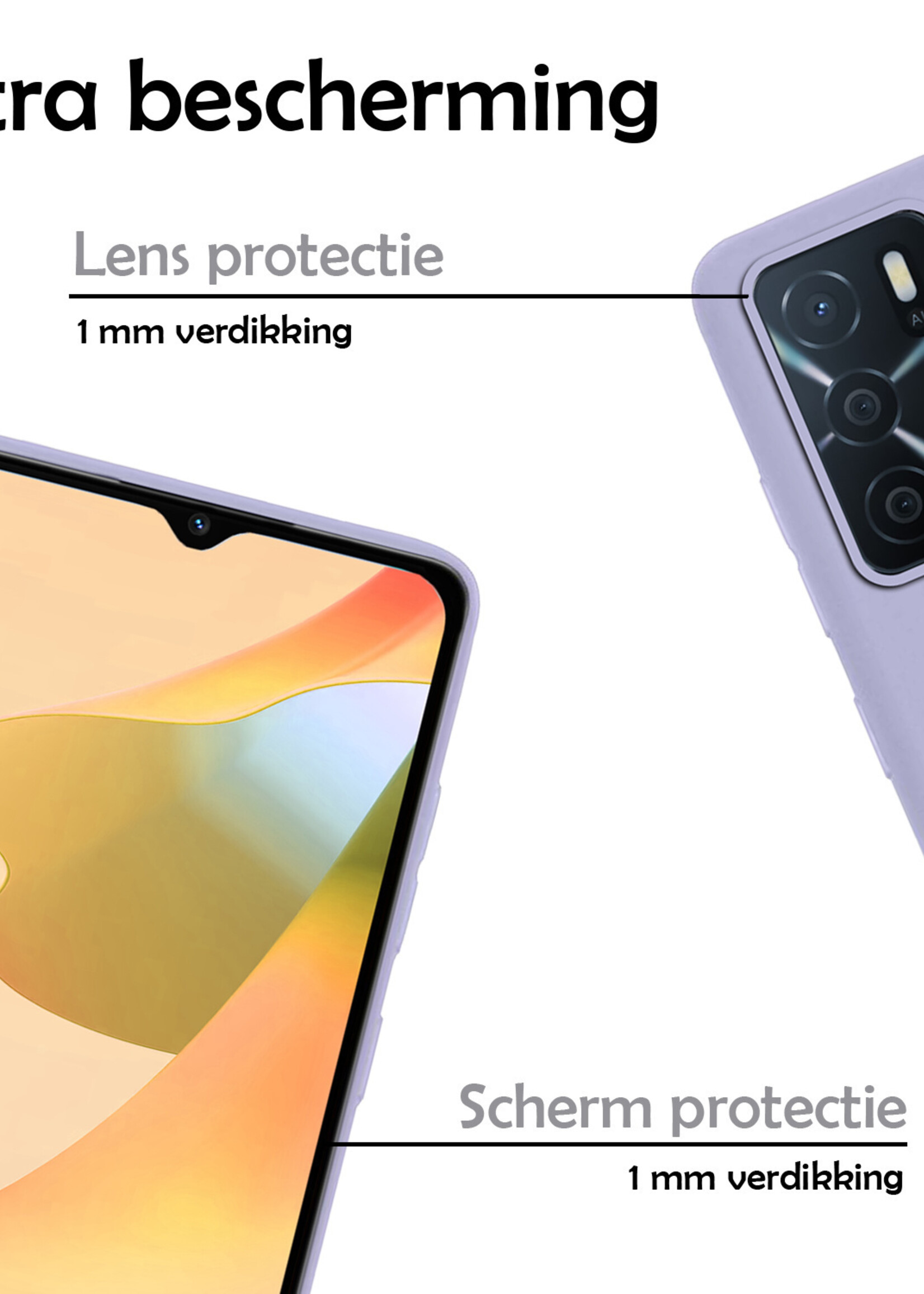 LUQ Hoesje Geschikt voor OPPO A16s Hoesje Siliconen Case Met 2x Screenprotector - Hoes Geschikt voor OPPO A16s Hoes Siliconen - Lila