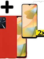 LUQ LUQ OPPO A16s Hoesje Siliconen Met 2x Screenprotector - Rood