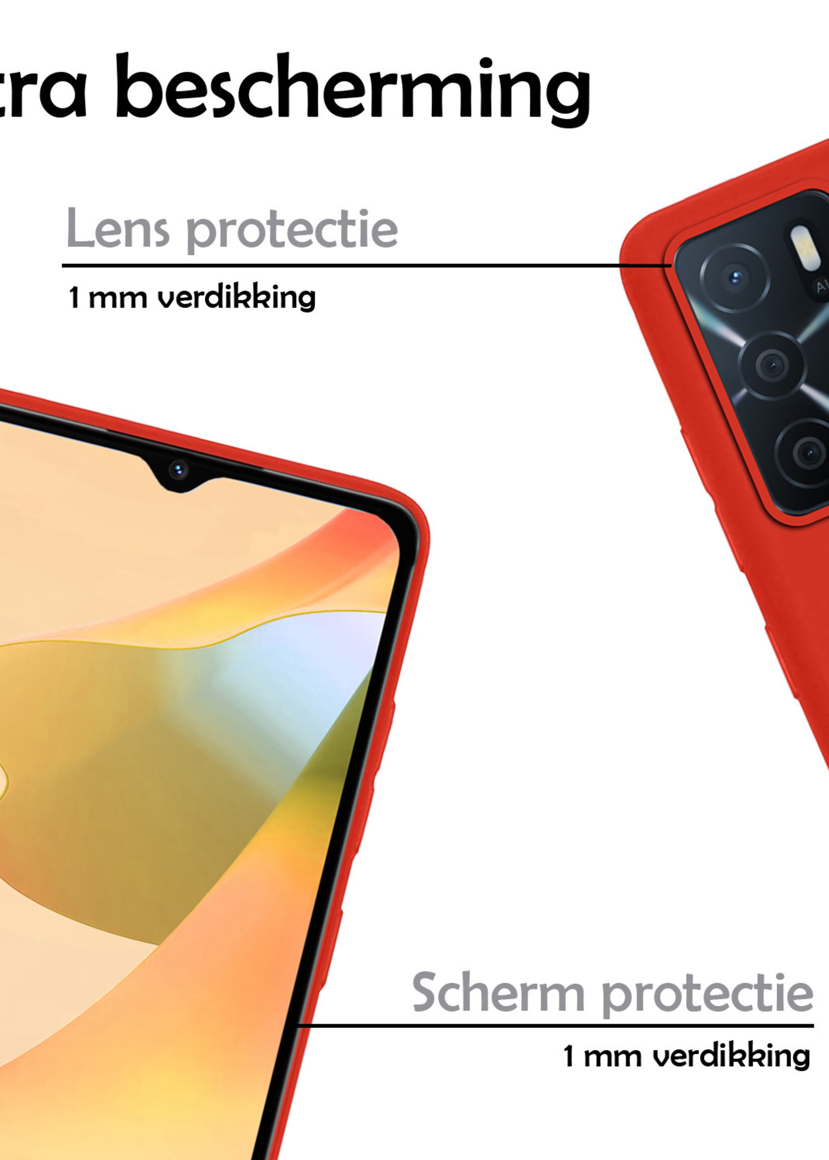 LUQ Hoesje Geschikt voor OPPO A16s Hoesje Siliconen Case Met 2x Screenprotector - Hoes Geschikt voor OPPO A16s Hoes Siliconen - Rood