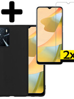 LUQ LUQ OPPO A16s Hoesje Siliconen Met 2x Screenprotector - Zwart