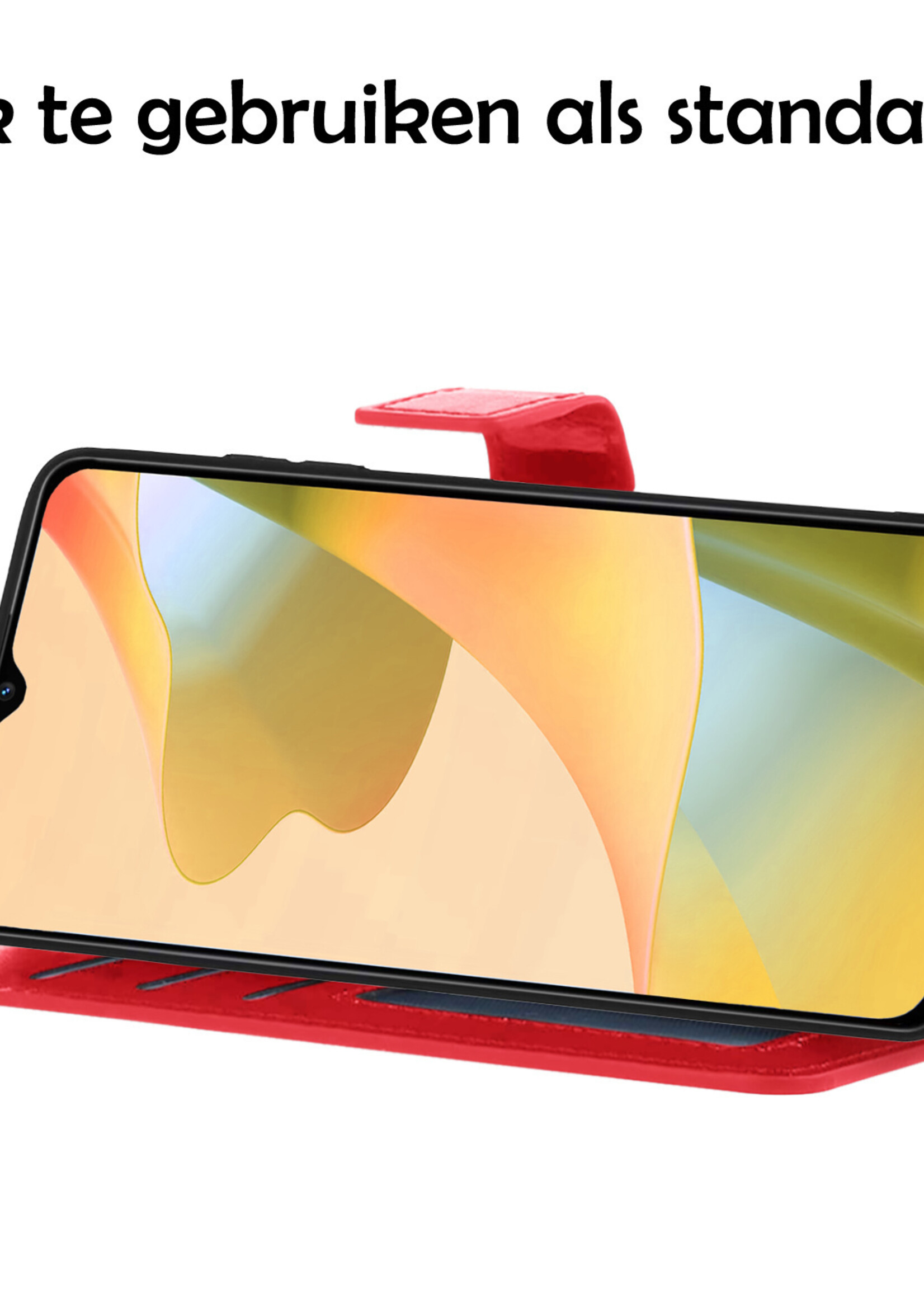LUQ Hoesje Geschikt voor OPPO A16s Hoesje Book Case Hoes Wallet Cover Met Screenprotector - Hoes Geschikt voor OPPO A16s Hoesje Bookcase Hoes - Rood