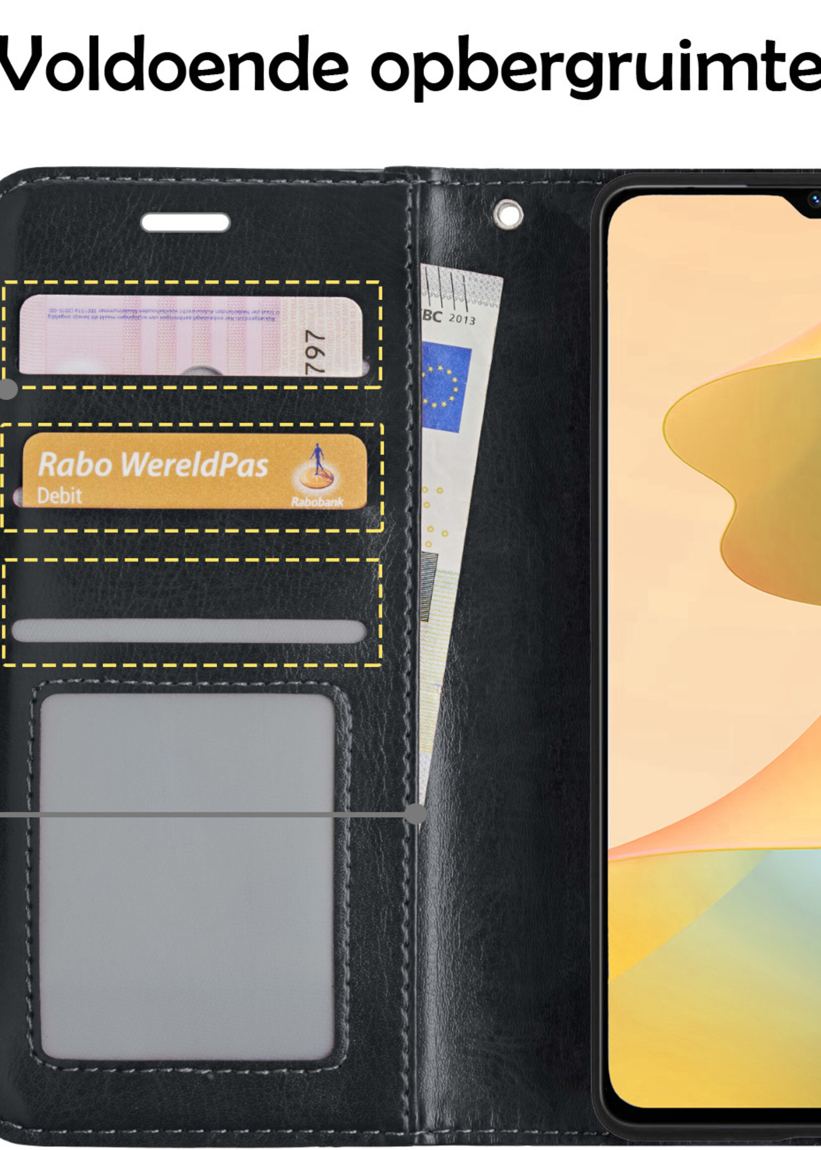 LUQ Hoesje Geschikt voor OPPO A16s Hoesje Book Case Hoes Wallet Cover Met Screenprotector - Hoes Geschikt voor OPPO A16s Hoesje Bookcase Hoes - Zwart