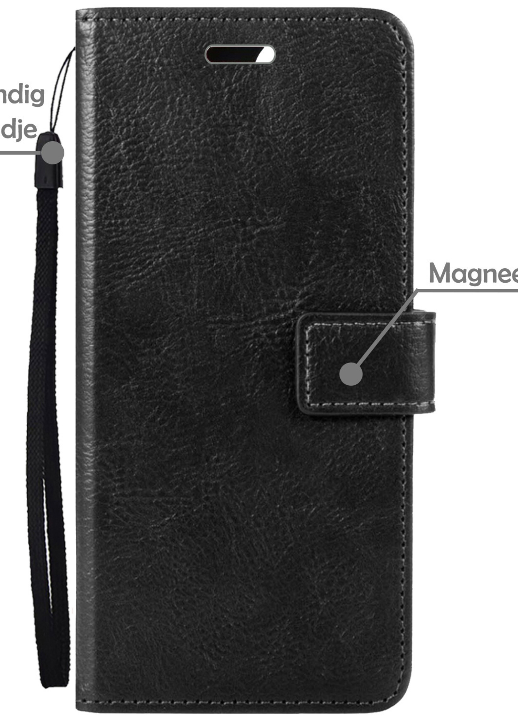 LUQ Hoesje Geschikt voor OPPO A16s Hoesje Book Case Hoes Wallet Cover Met Screenprotector - Hoes Geschikt voor OPPO A16s Hoesje Bookcase Hoes - Zwart