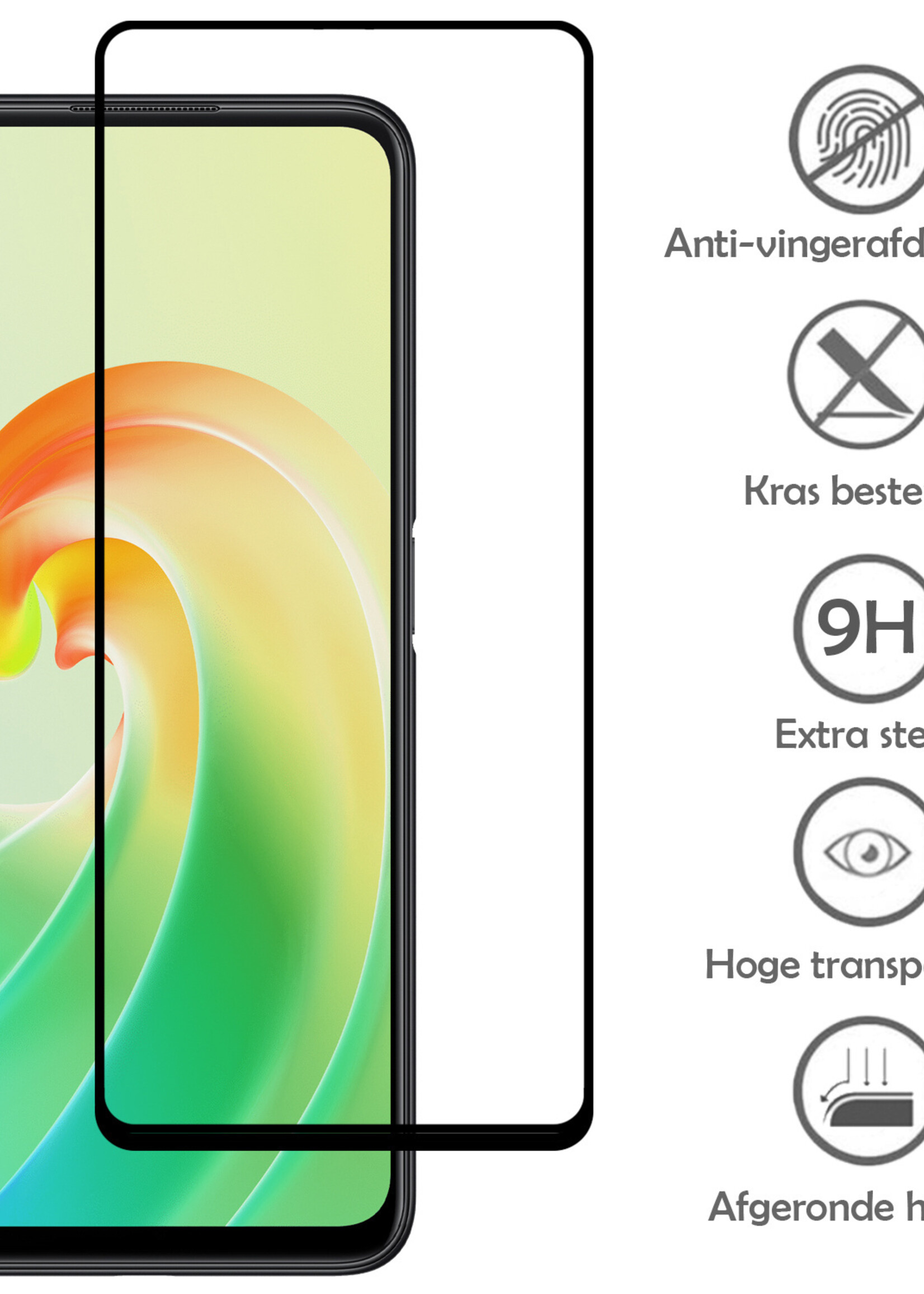 LUQ Screenprotector Geschikt voor OPPO A76 Screenprotector Glas Full Cover - Screenprotector Geschikt voor OPPO A76 Screenprotector Full Cover