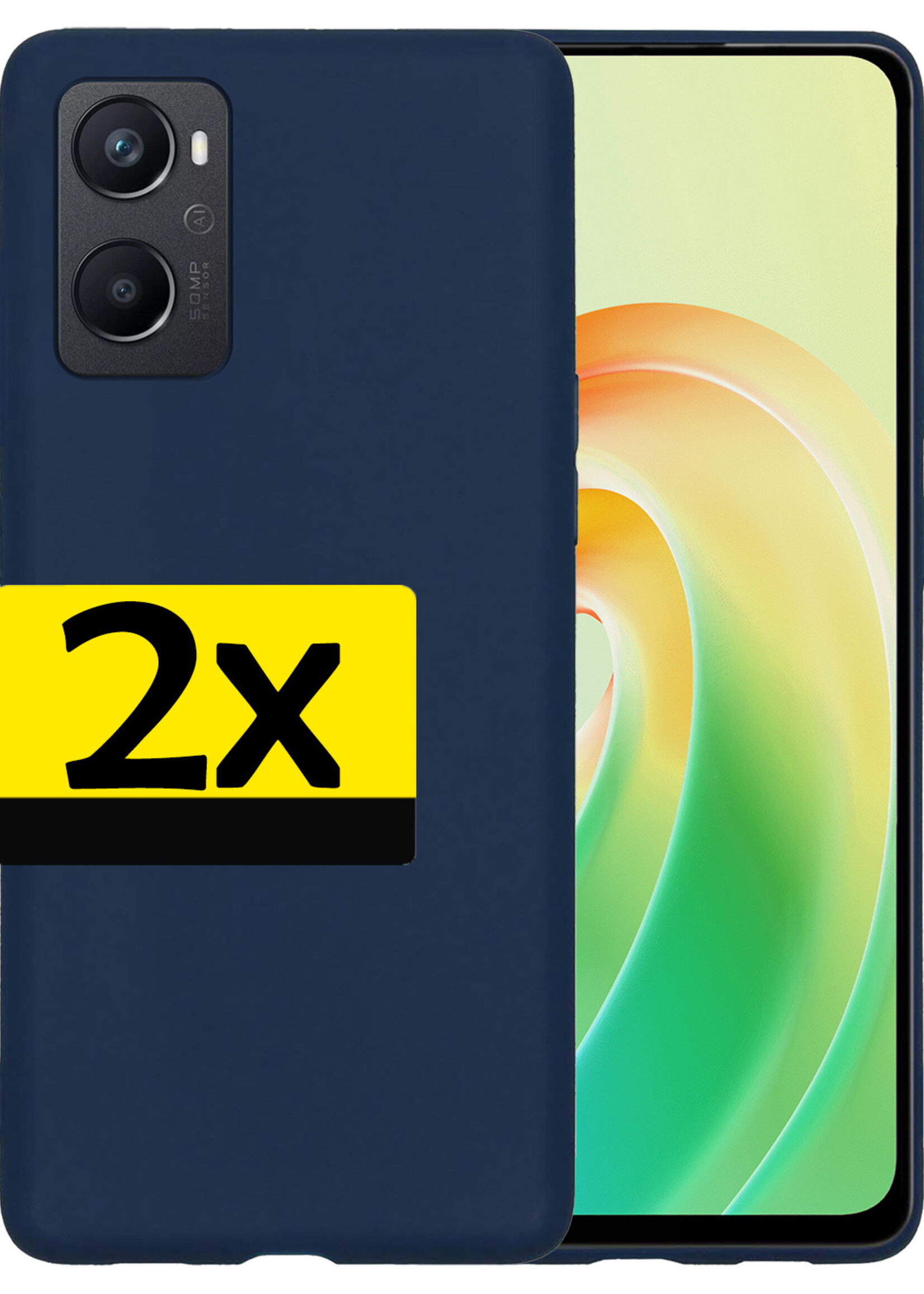 LUQ Hoesje Geschikt voor OPPO A76 Hoesje Siliconen Case - Hoes Geschikt voor OPPO A76 Hoes Siliconen - Donkerblauw - 2 Stuks