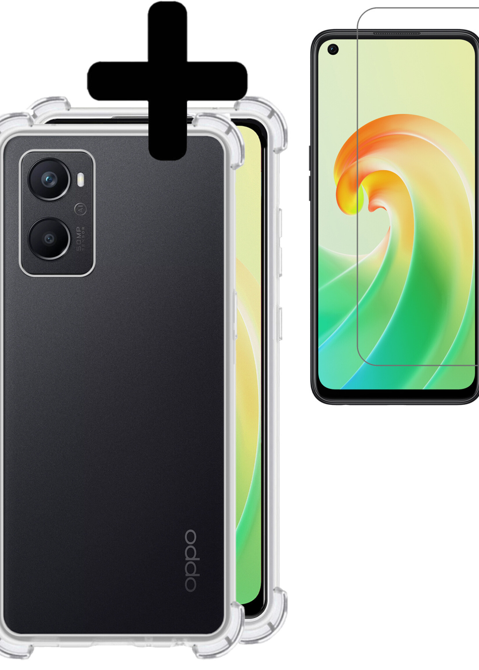 LUQ Hoesje Geschikt voor OPPO A76 Hoesje Shockproof Case Siliconen Met Screenprotector - Hoes Geschikt voor OPPO A76 Hoes Cover Siliconen - Transparant