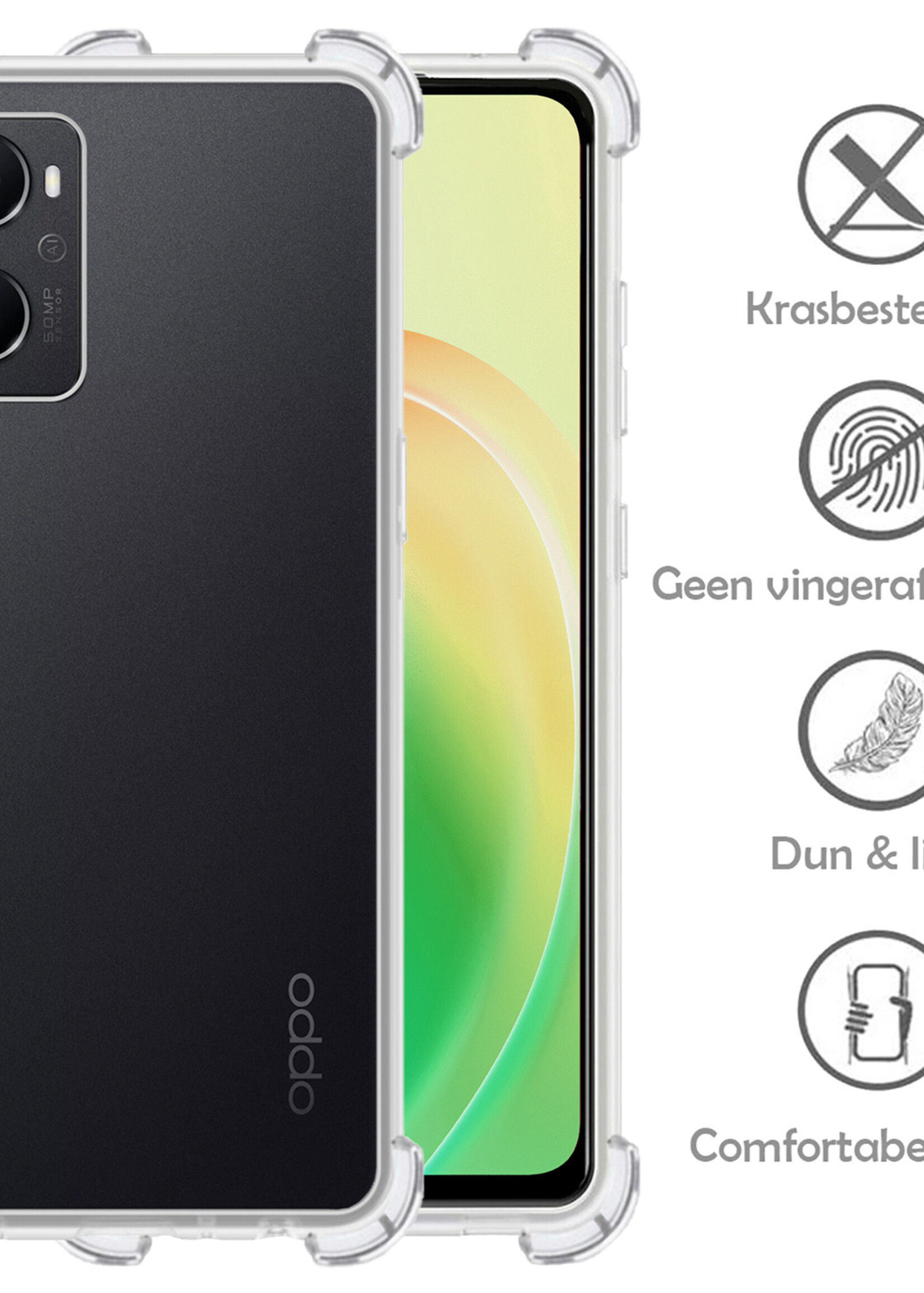 LUQ Hoesje Geschikt voor OPPO A76 Hoesje Shockproof Case Siliconen Met Screenprotector - Hoes Geschikt voor OPPO A76 Hoes Cover Siliconen - Transparant