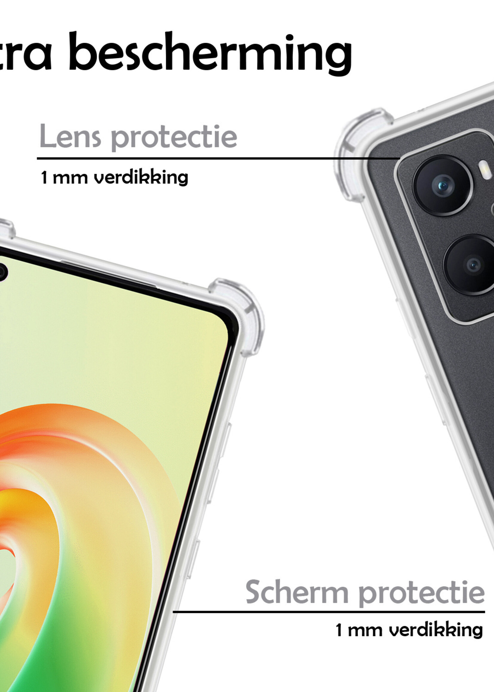 LUQ Hoesje Geschikt voor OPPO A76 Hoesje Shockproof Case Siliconen Met Screenprotector - Hoes Geschikt voor OPPO A76 Hoes Cover Siliconen - Transparant