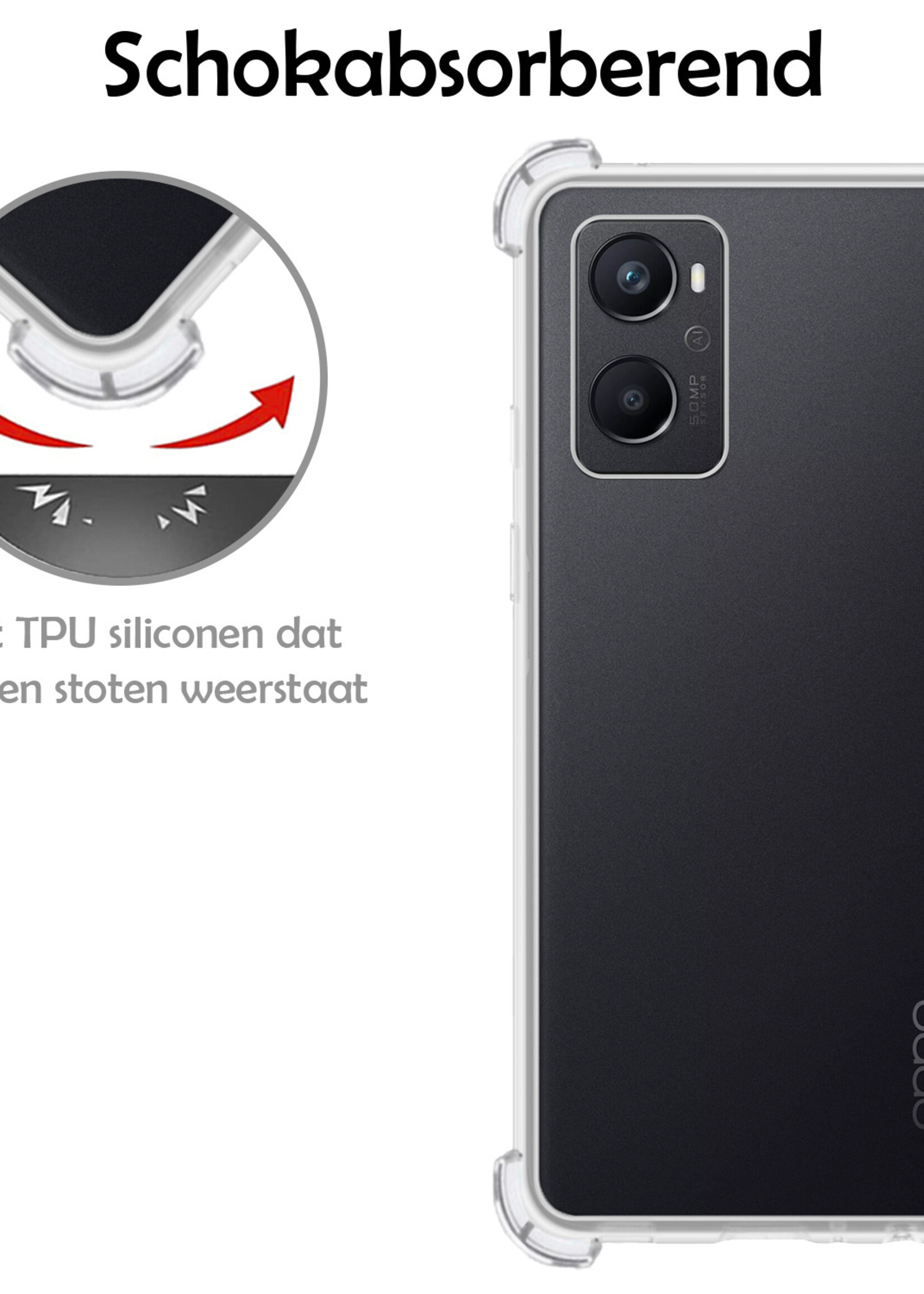LUQ Hoesje Geschikt voor OPPO A76 Hoesje Shockproof Case Siliconen Met Screenprotector - Hoes Geschikt voor OPPO A76 Hoes Cover Siliconen - Transparant