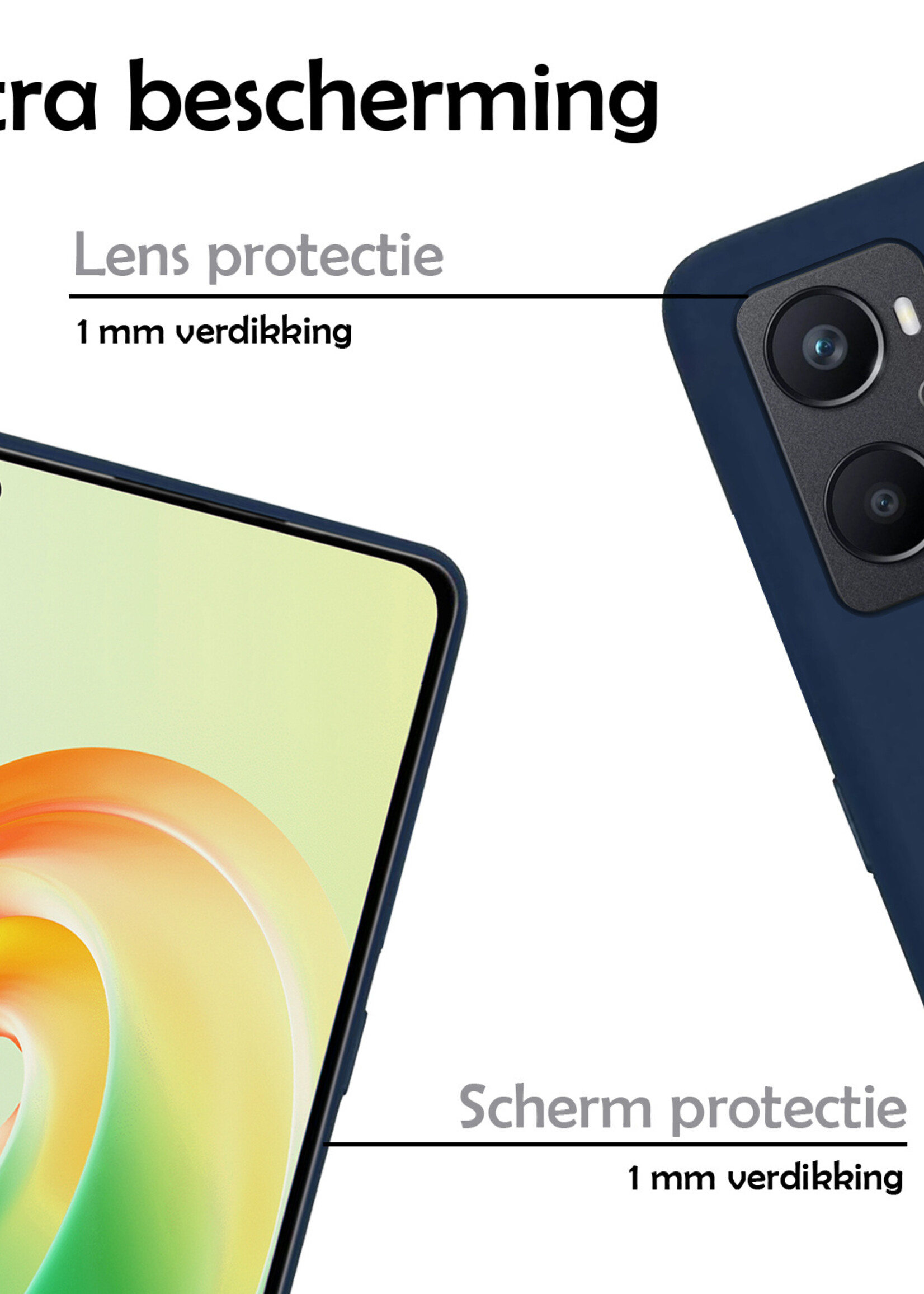 LUQ Hoesje Geschikt voor OPPO A76 Hoesje Siliconen Case Met Screenprotector - Hoes Geschikt voor OPPO A76 Hoes Siliconen - Donkerblauw