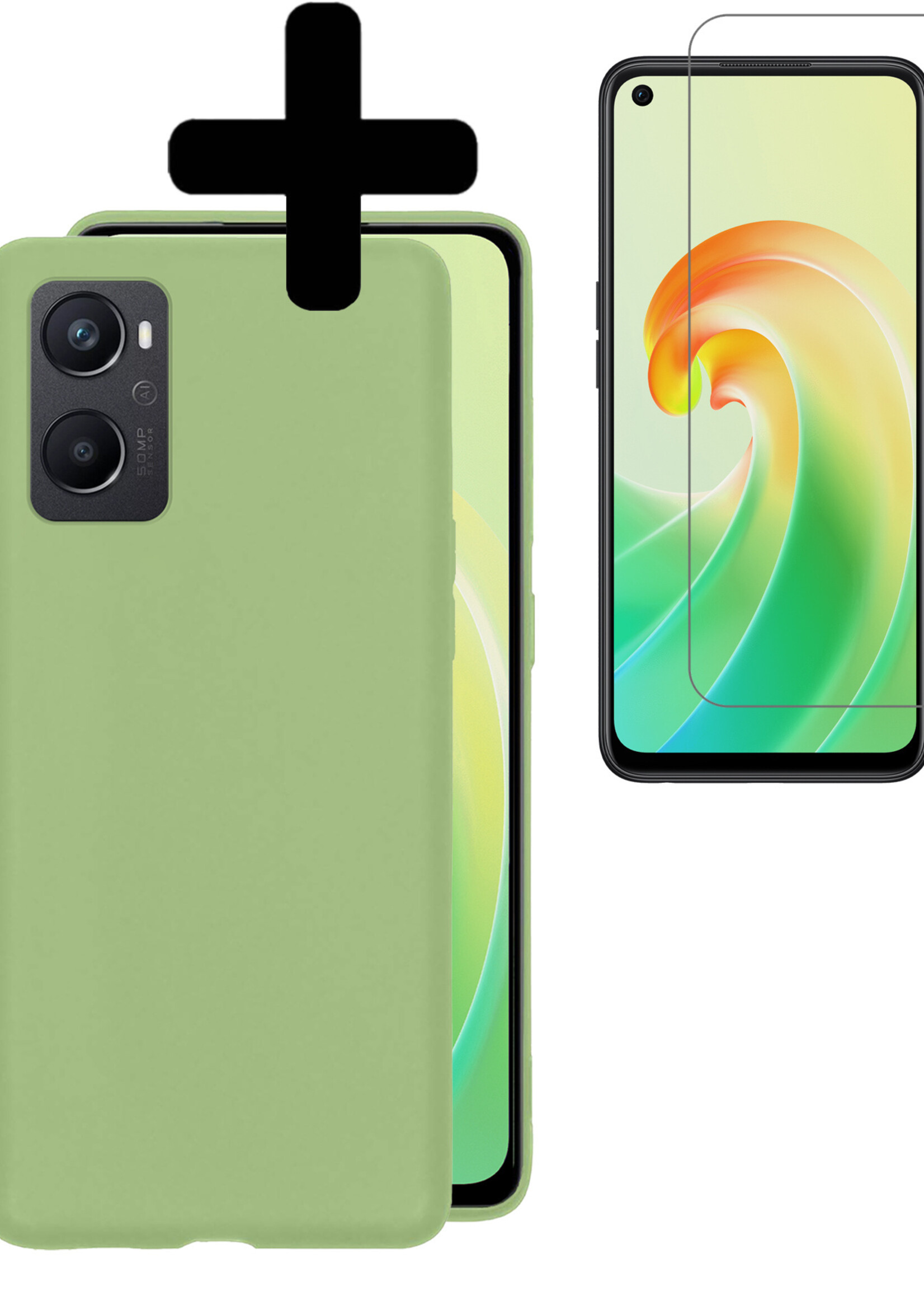 LUQ Hoesje Geschikt voor OPPO A76 Hoesje Siliconen Case Met Screenprotector - Hoes Geschikt voor OPPO A76 Hoes Siliconen - Groen