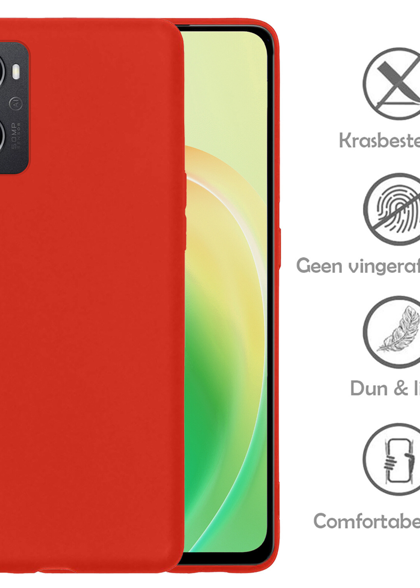 LUQ Hoesje Geschikt voor OPPO A76 Hoesje Siliconen Case Met Screenprotector - Hoes Geschikt voor OPPO A76 Hoes Siliconen - Rood