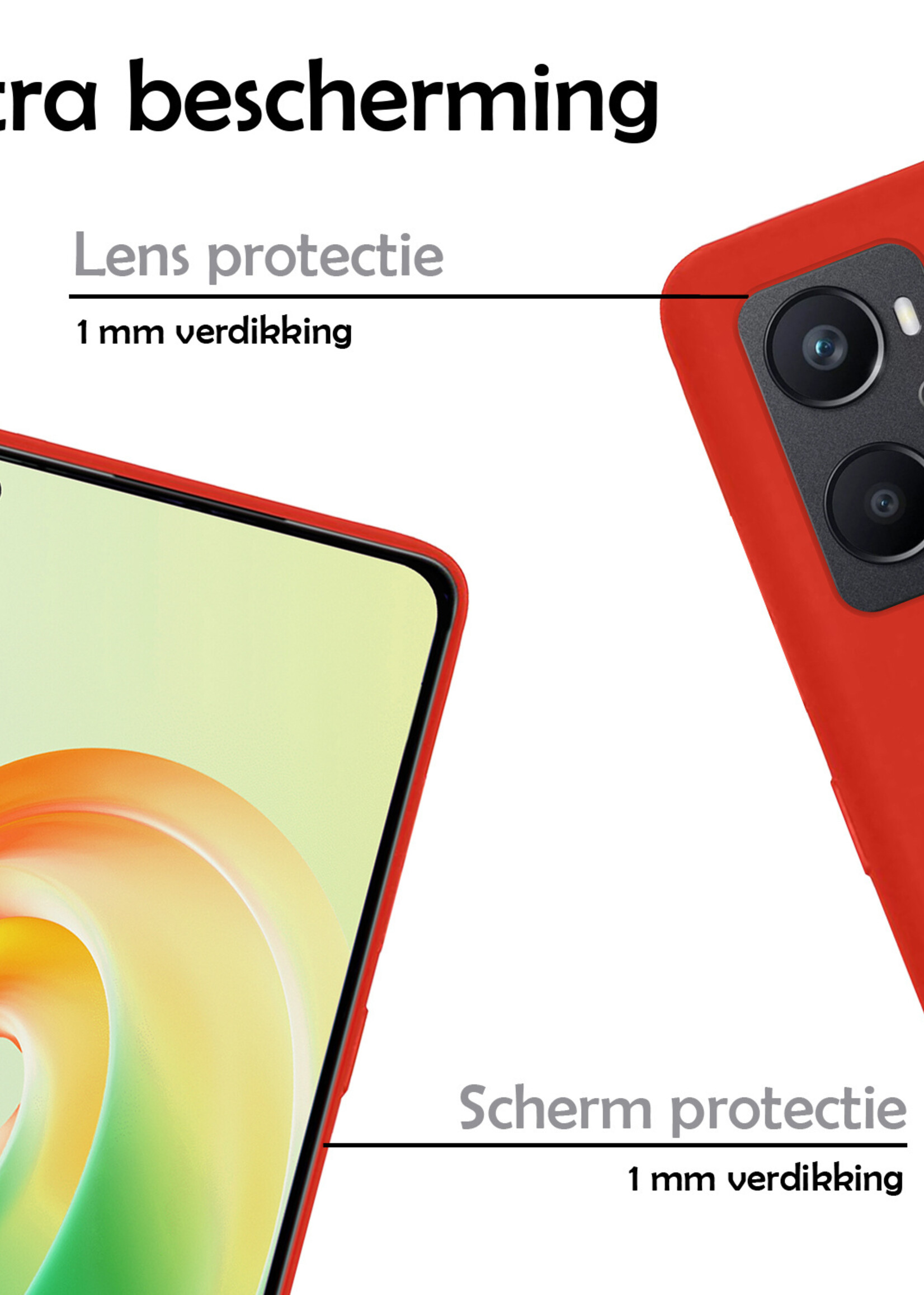 LUQ Hoesje Geschikt voor OPPO A76 Hoesje Siliconen Case Met Screenprotector - Hoes Geschikt voor OPPO A76 Hoes Siliconen - Rood
