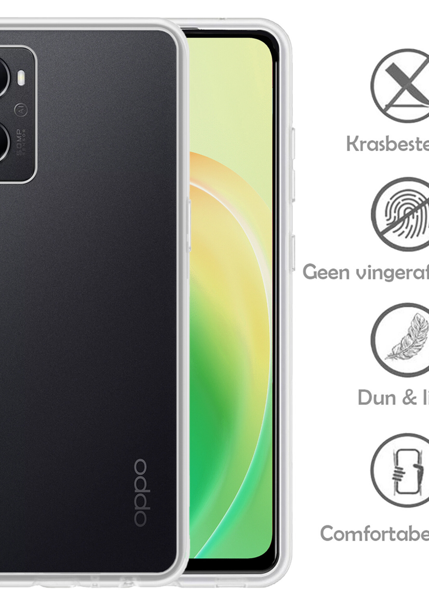 LUQ Hoesje Geschikt voor OPPO A76 Hoesje Siliconen Case Met Screenprotector - Hoes Geschikt voor OPPO A76 Hoes Siliconen - Transparant