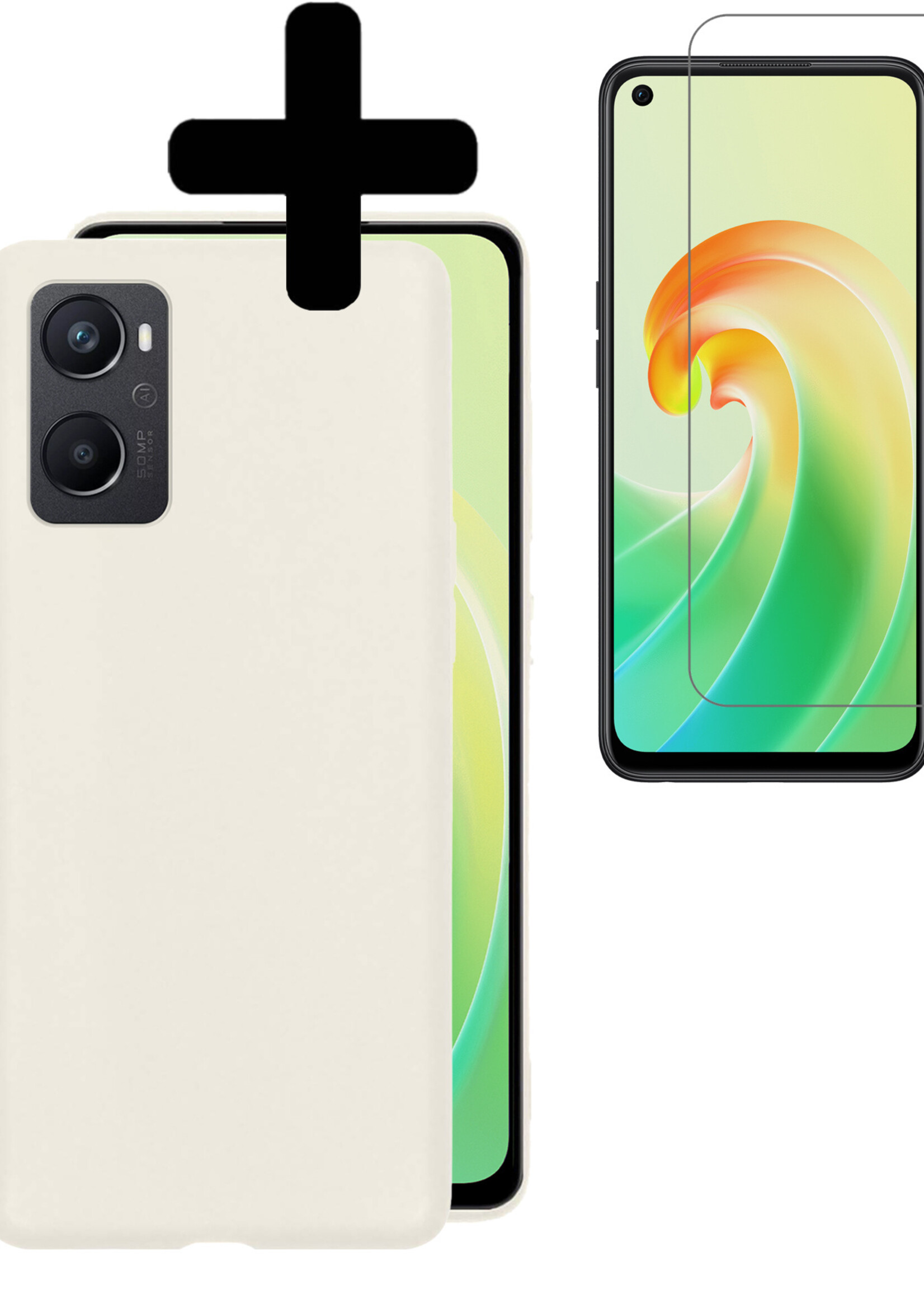 LUQ Hoesje Geschikt voor OPPO A76 Hoesje Siliconen Case Met Screenprotector - Hoes Geschikt voor OPPO A76 Hoes Siliconen - Wit