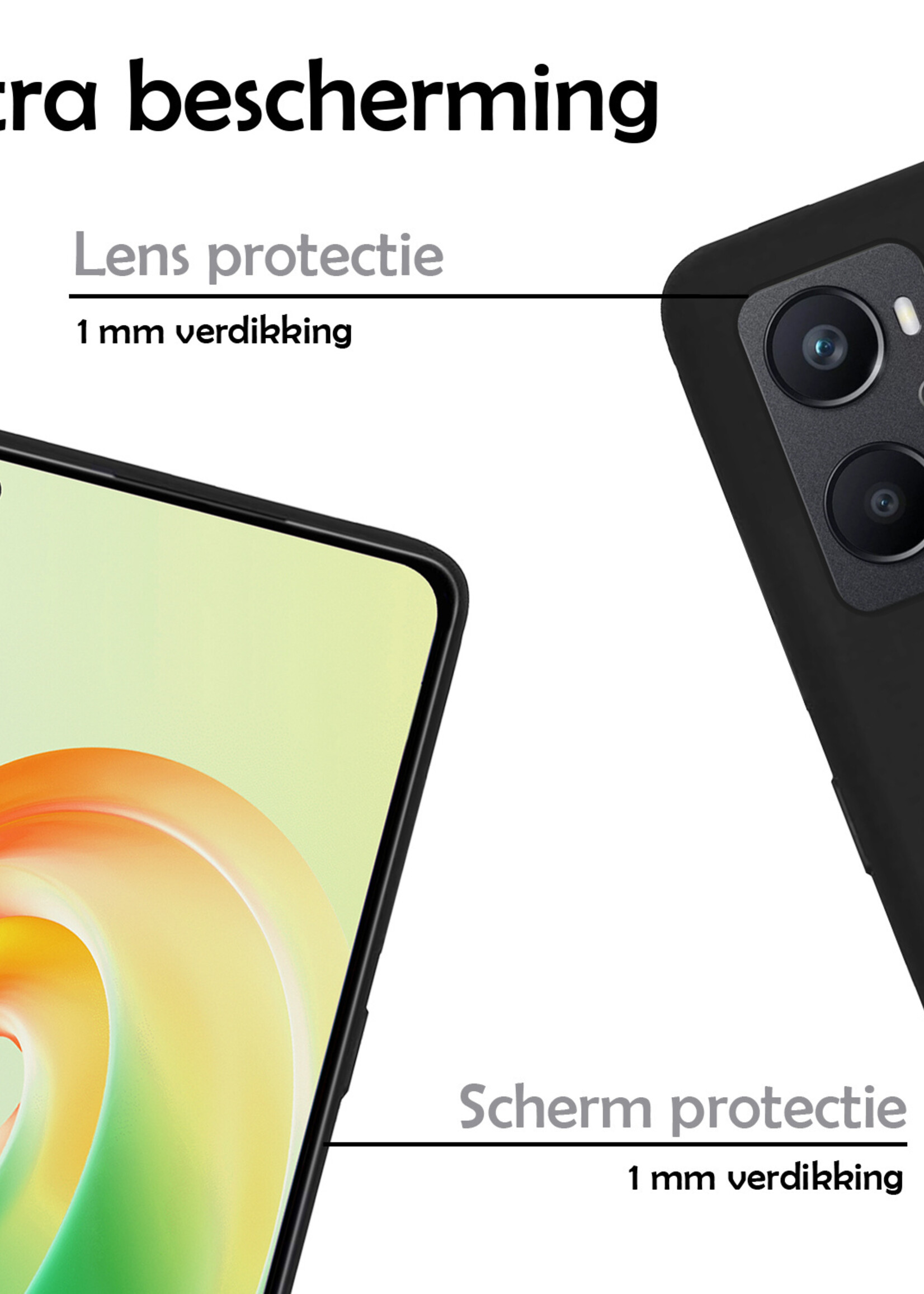 LUQ Hoesje Geschikt voor OPPO A76 Hoesje Siliconen Case Met Screenprotector - Hoes Geschikt voor OPPO A76 Hoes Siliconen - Zwart