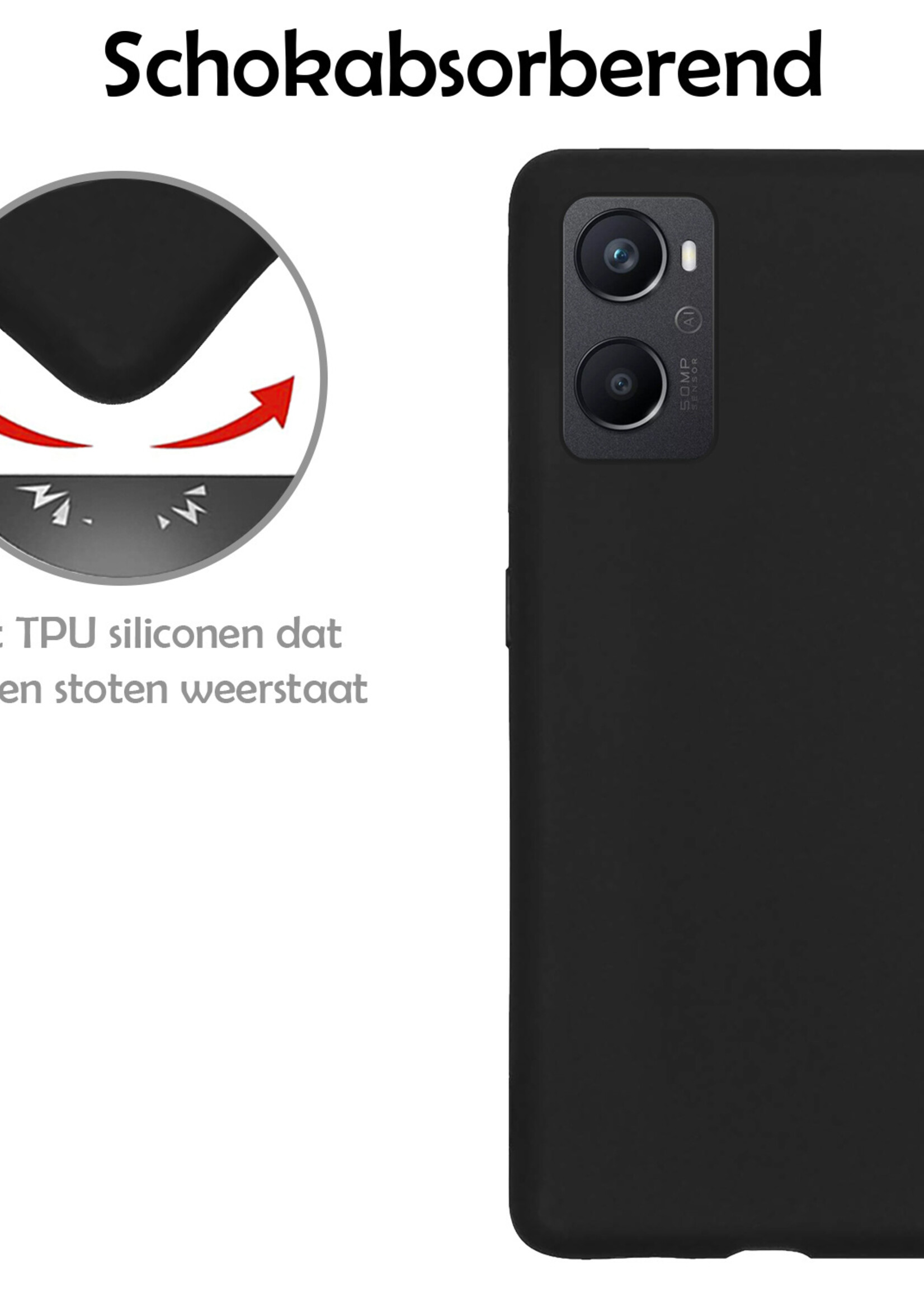 LUQ Hoesje Geschikt voor OPPO A96 Hoesje Siliconen Case - Hoes Geschikt voor OPPO A96 Hoes Siliconen - Zwart - 2 Stuks