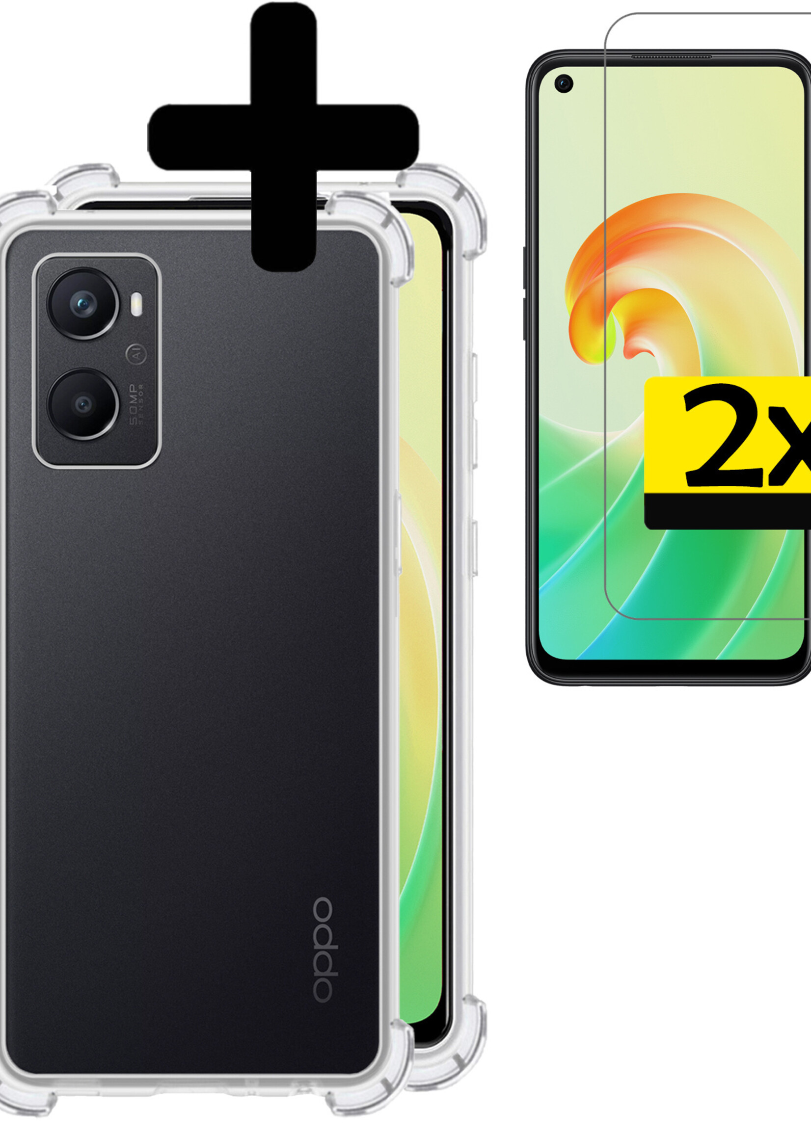 LUQ Hoesje Geschikt voor OPPO A96 Hoesje Shockproof Case Siliconen Met 2x Screenprotector - Hoes Geschikt voor OPPO A96 Hoes Cover Siliconen - Transparant