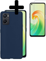 LUQ LUQ OPPO A96 Hoesje Siliconen Met Screenprotector - Donkerblauw