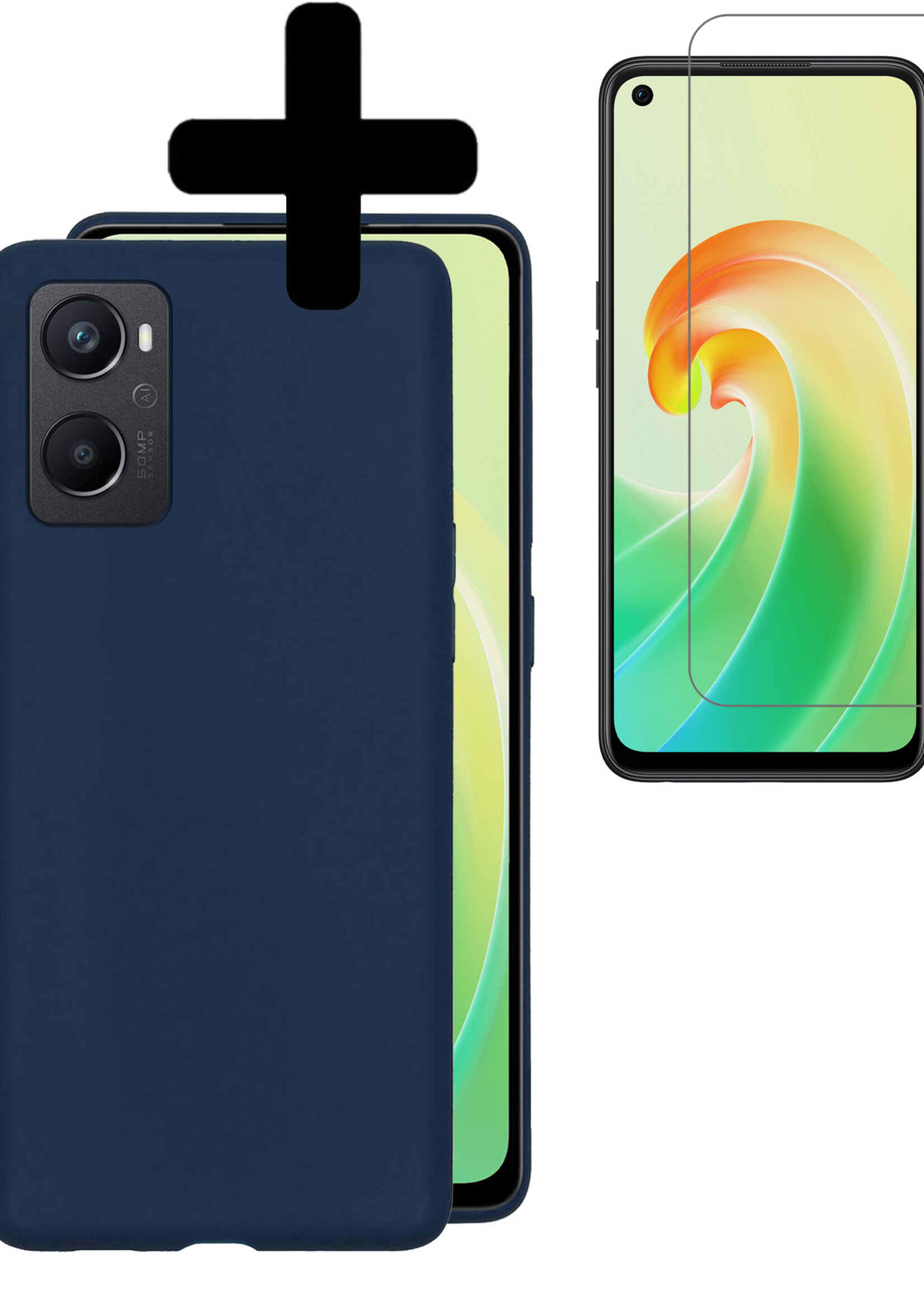 LUQ Hoesje Geschikt voor OPPO A96 Hoesje Siliconen Case Met Screenprotector - Hoes Geschikt voor OPPO A96 Hoes Siliconen - Donkerblauw
