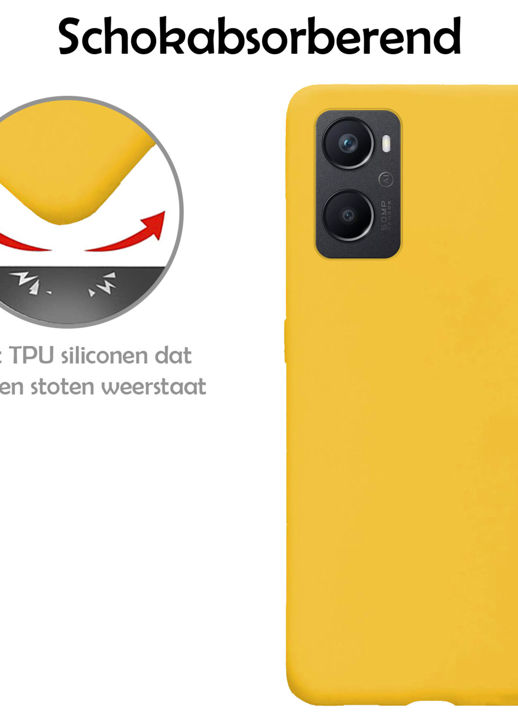 LUQ Hoesje Geschikt voor OPPO A96 Hoesje Siliconen Case Met Screenprotector - Hoes Geschikt voor OPPO A96 Hoes Siliconen - Geel