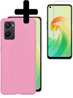 LUQ LUQ OPPO A96 Hoesje Siliconen Met Screenprotector - Lichtroze