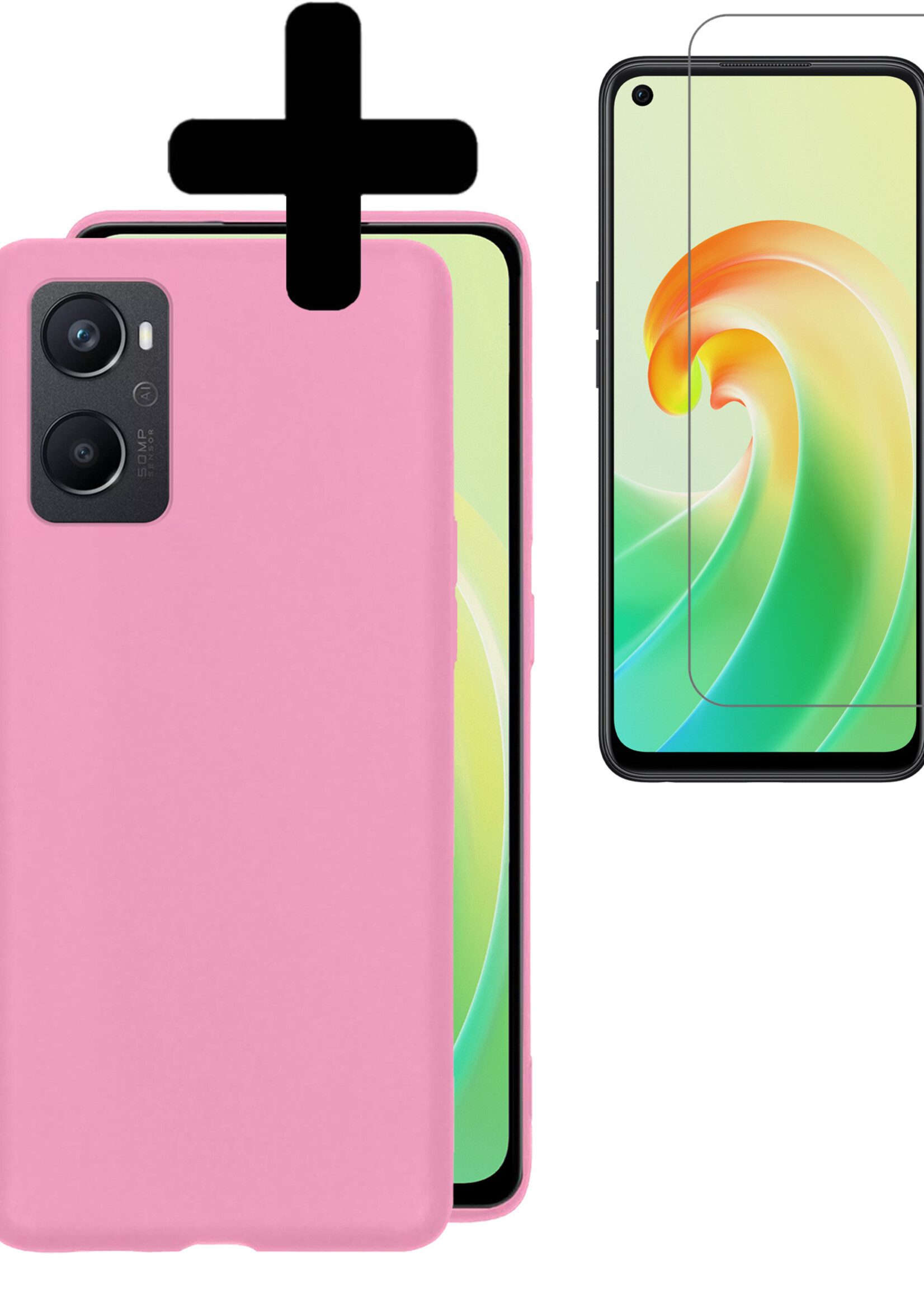 LUQ Hoesje Geschikt voor OPPO A96 Hoesje Siliconen Case Met Screenprotector - Hoes Geschikt voor OPPO A96 Hoes Siliconen - Lichtroze