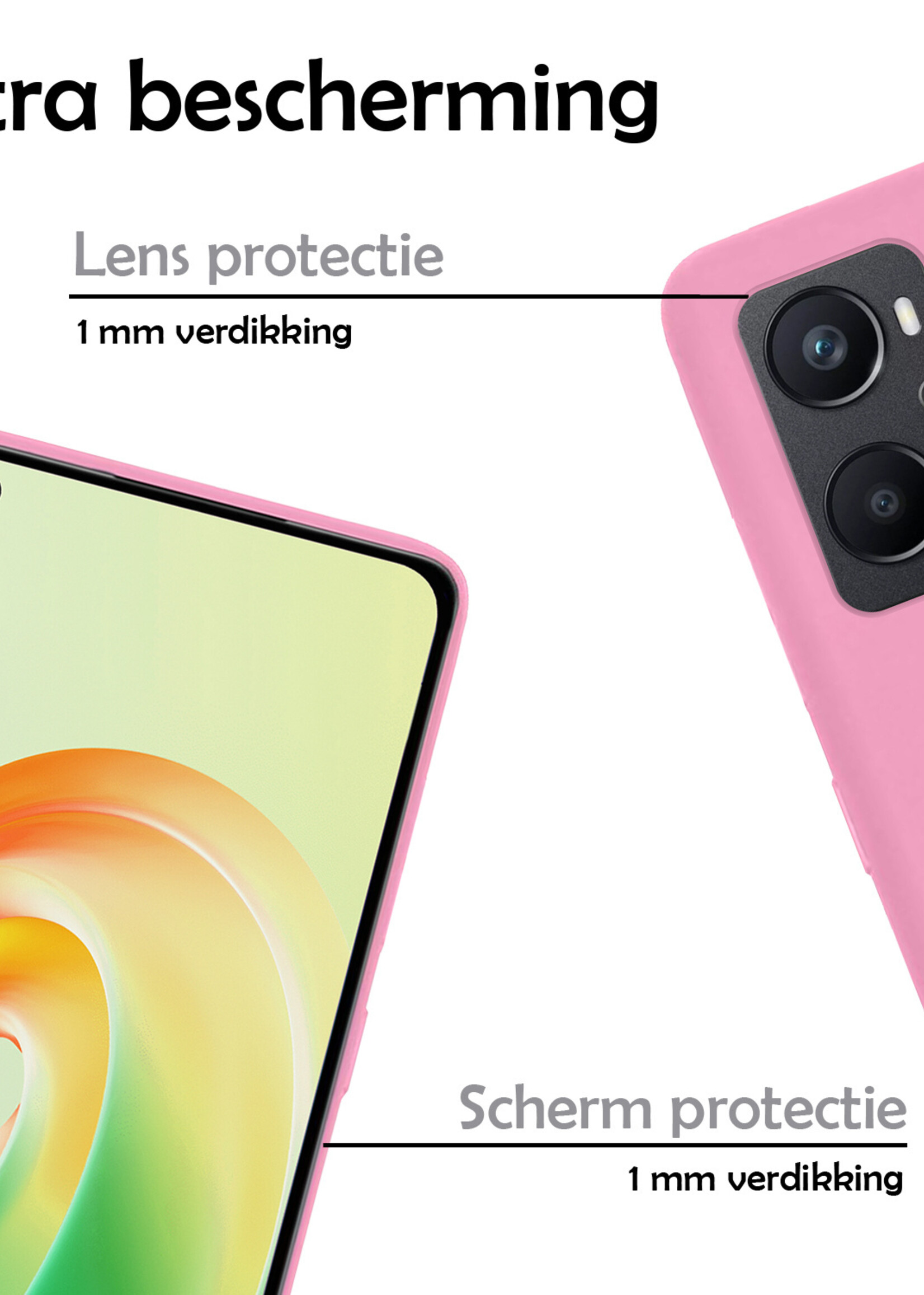 LUQ Hoesje Geschikt voor OPPO A96 Hoesje Siliconen Case Met Screenprotector - Hoes Geschikt voor OPPO A96 Hoes Siliconen - Lichtroze