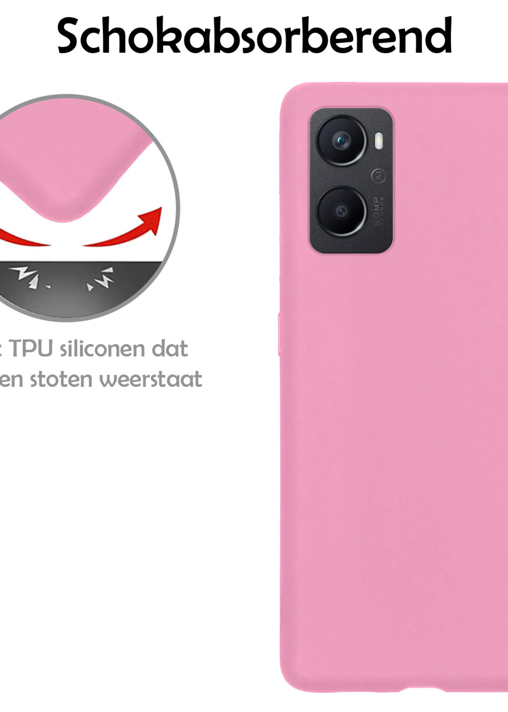 LUQ Hoesje Geschikt voor OPPO A96 Hoesje Siliconen Case Met Screenprotector - Hoes Geschikt voor OPPO A96 Hoes Siliconen - Lichtroze