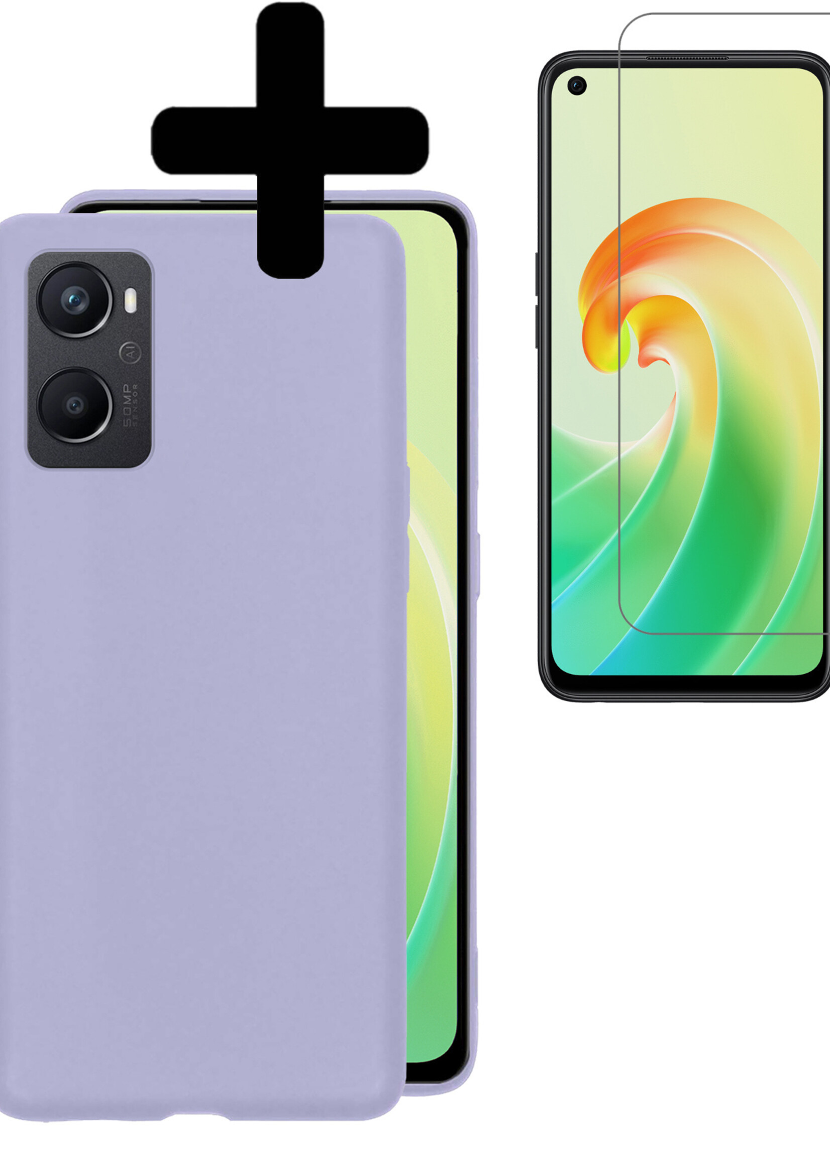 LUQ Hoesje Geschikt voor OPPO A96 Hoesje Siliconen Case Met Screenprotector - Hoes Geschikt voor OPPO A96 Hoes Siliconen - Lila