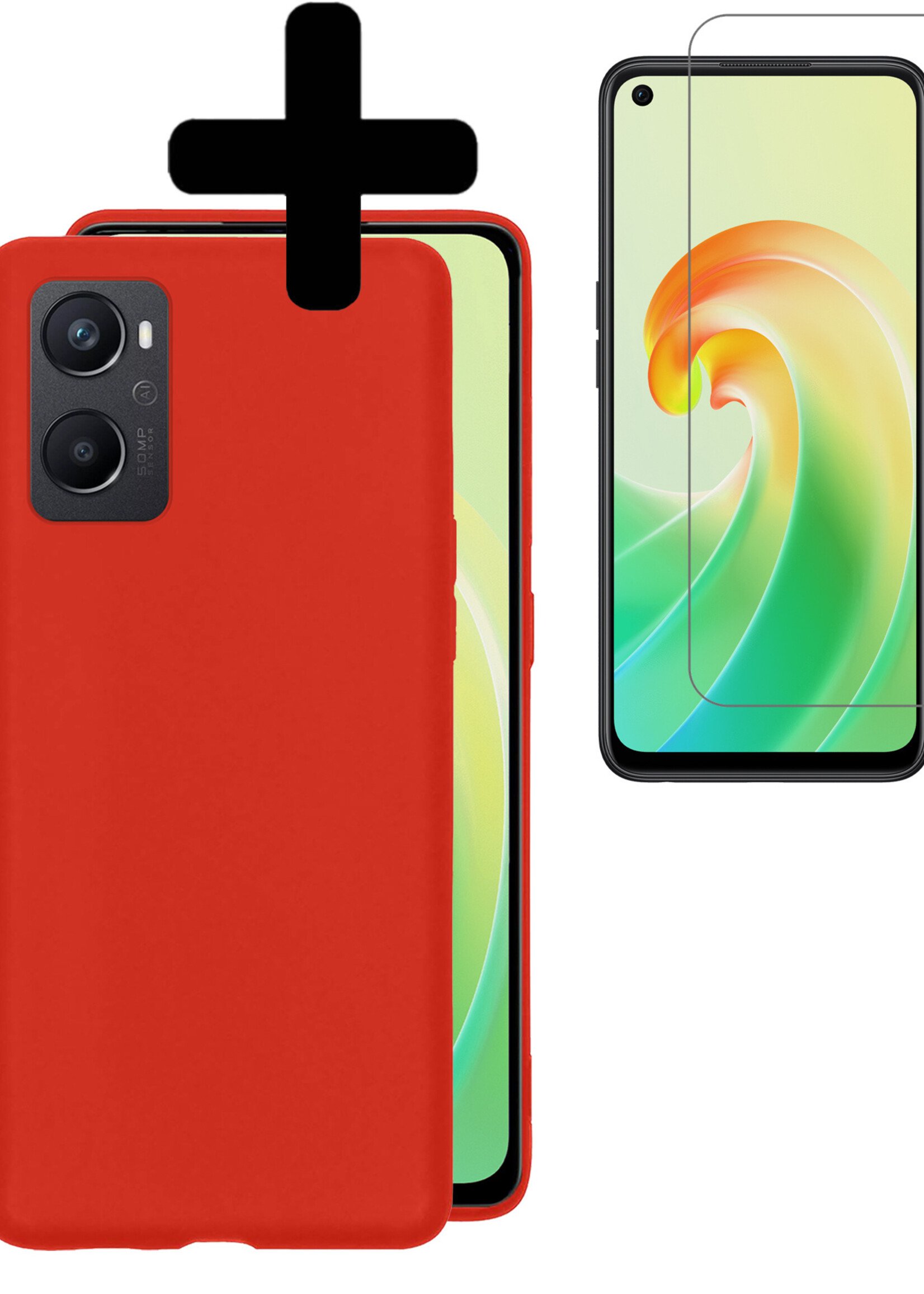 LUQ Hoesje Geschikt voor OPPO A96 Hoesje Siliconen Case Met Screenprotector - Hoes Geschikt voor OPPO A96 Hoes Siliconen - Rood