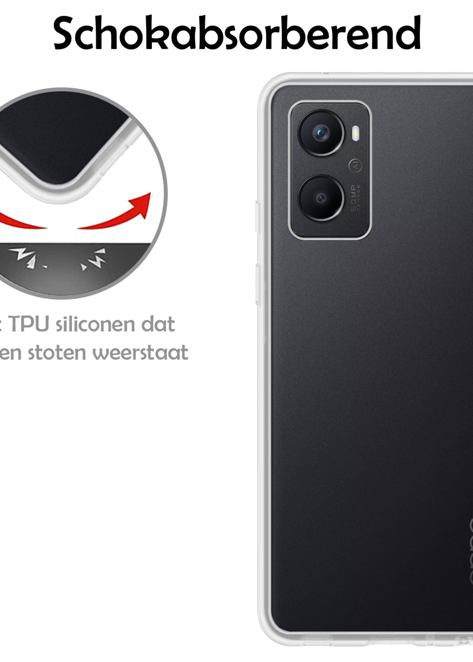 LUQ Hoesje Geschikt voor OPPO A96 Hoesje Siliconen Case Met Screenprotector - Hoes Geschikt voor OPPO A96 Hoes Siliconen - Transparant