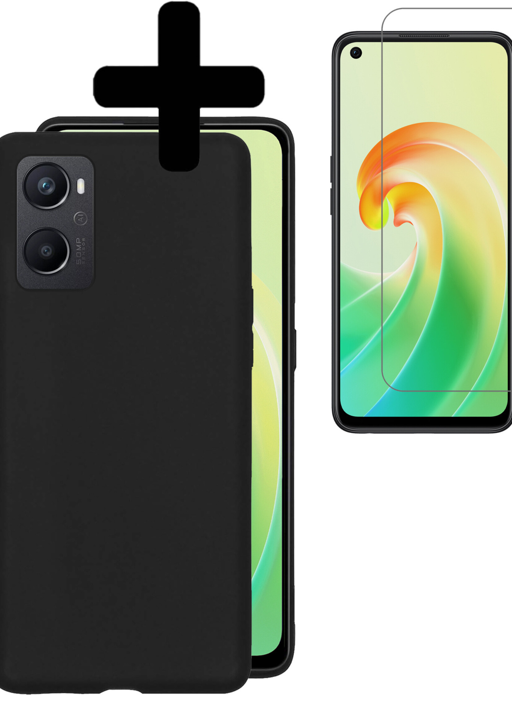 LUQ Hoesje Geschikt voor OPPO A96 Hoesje Siliconen Case Met Screenprotector - Hoes Geschikt voor OPPO A96 Hoes Siliconen - Zwart