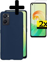 LUQ LUQ OPPO A96 Hoesje Siliconen Met 2x Screenprotector - Donkerblauw