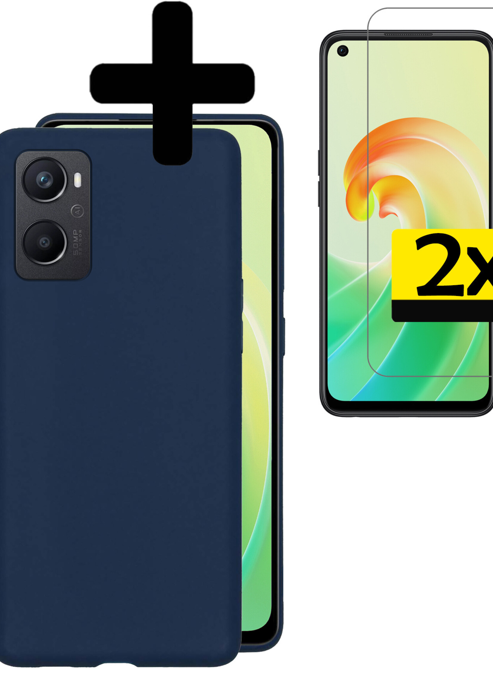 LUQ Hoesje Geschikt voor OPPO A96 Hoesje Siliconen Case Met 2x Screenprotector - Hoes Geschikt voor OPPO A96 Hoes Siliconen - Donkerblauw