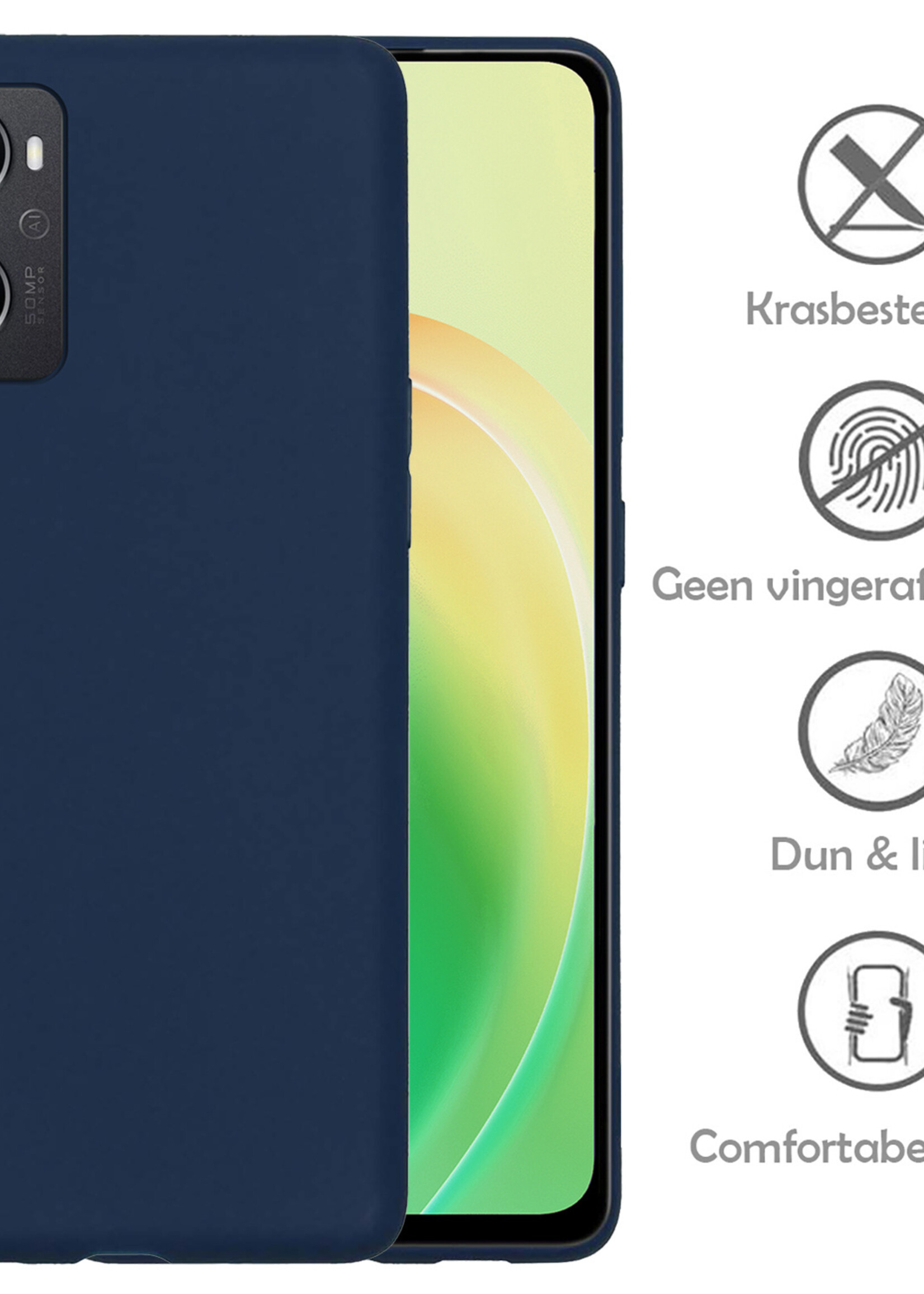 LUQ Hoesje Geschikt voor OPPO A96 Hoesje Siliconen Case Met 2x Screenprotector - Hoes Geschikt voor OPPO A96 Hoes Siliconen - Donkerblauw