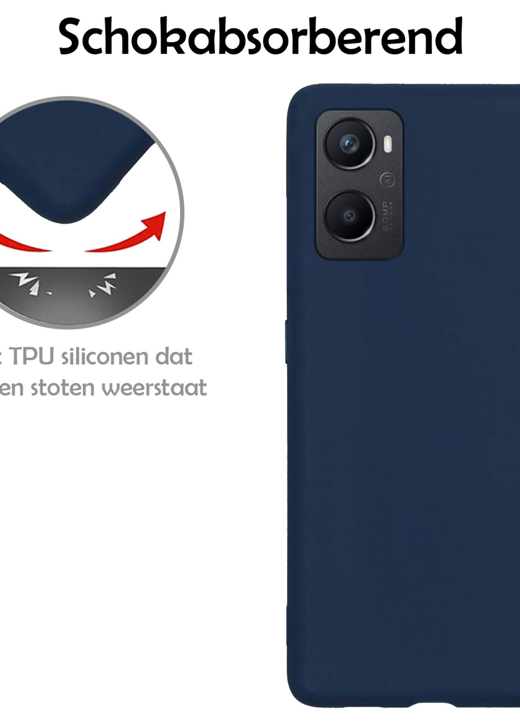 LUQ Hoesje Geschikt voor OPPO A96 Hoesje Siliconen Case Met 2x Screenprotector - Hoes Geschikt voor OPPO A96 Hoes Siliconen - Donkerblauw