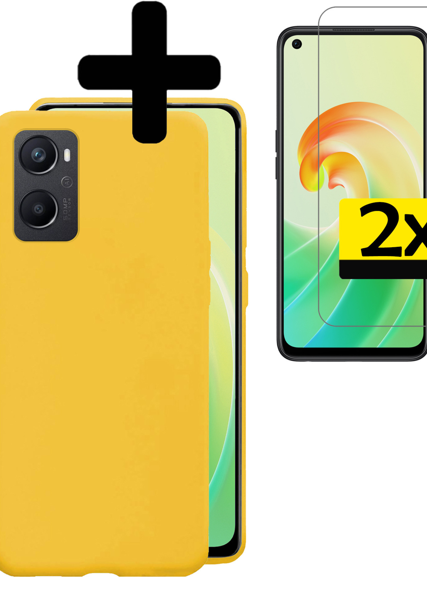 LUQ Hoesje Geschikt voor OPPO A96 Hoesje Siliconen Case Met 2x Screenprotector - Hoes Geschikt voor OPPO A96 Hoes Siliconen - Geel