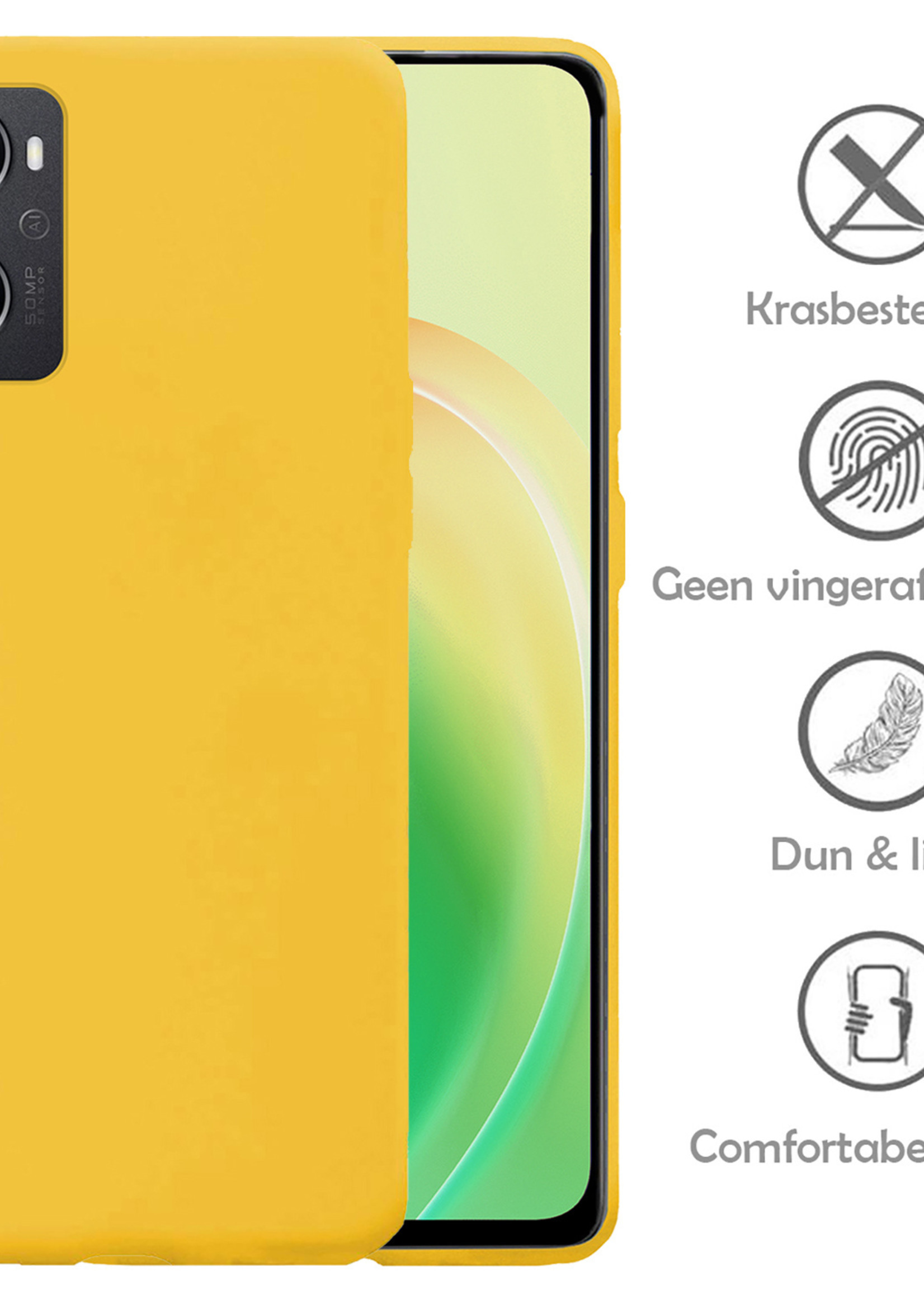 LUQ Hoesje Geschikt voor OPPO A96 Hoesje Siliconen Case Met 2x Screenprotector - Hoes Geschikt voor OPPO A96 Hoes Siliconen - Geel