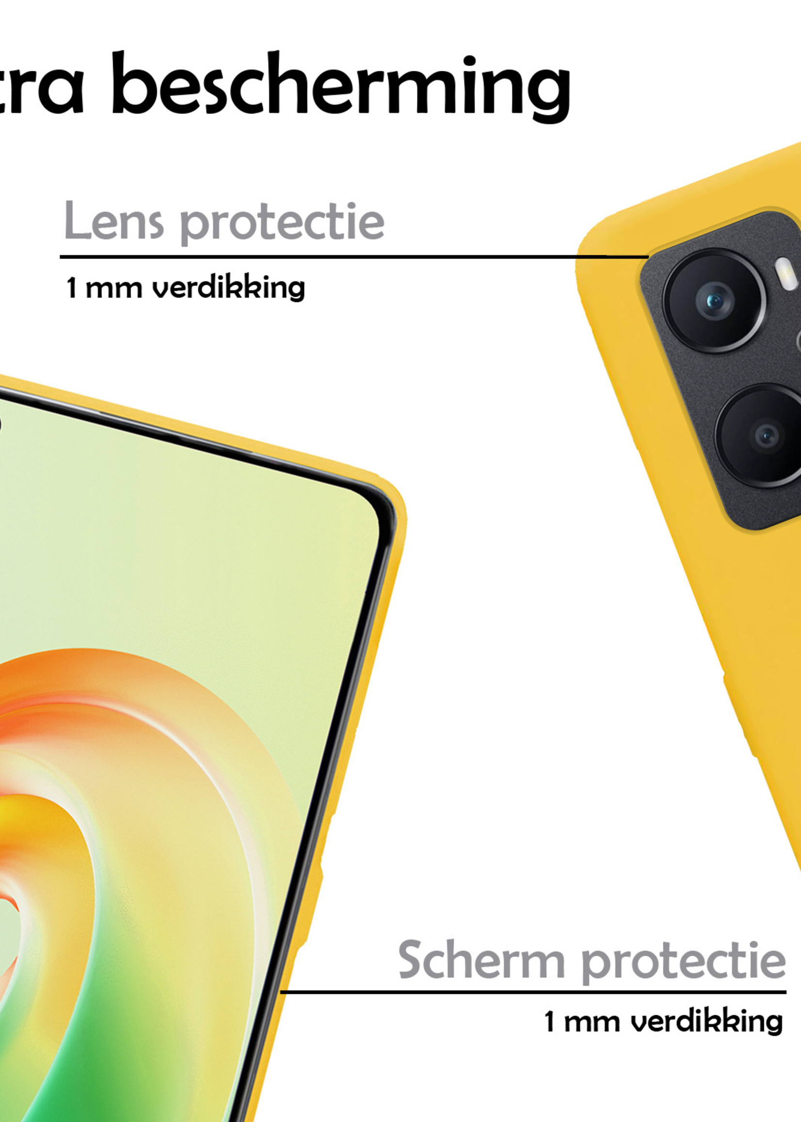 LUQ Hoesje Geschikt voor OPPO A96 Hoesje Siliconen Case Met 2x Screenprotector - Hoes Geschikt voor OPPO A96 Hoes Siliconen - Geel