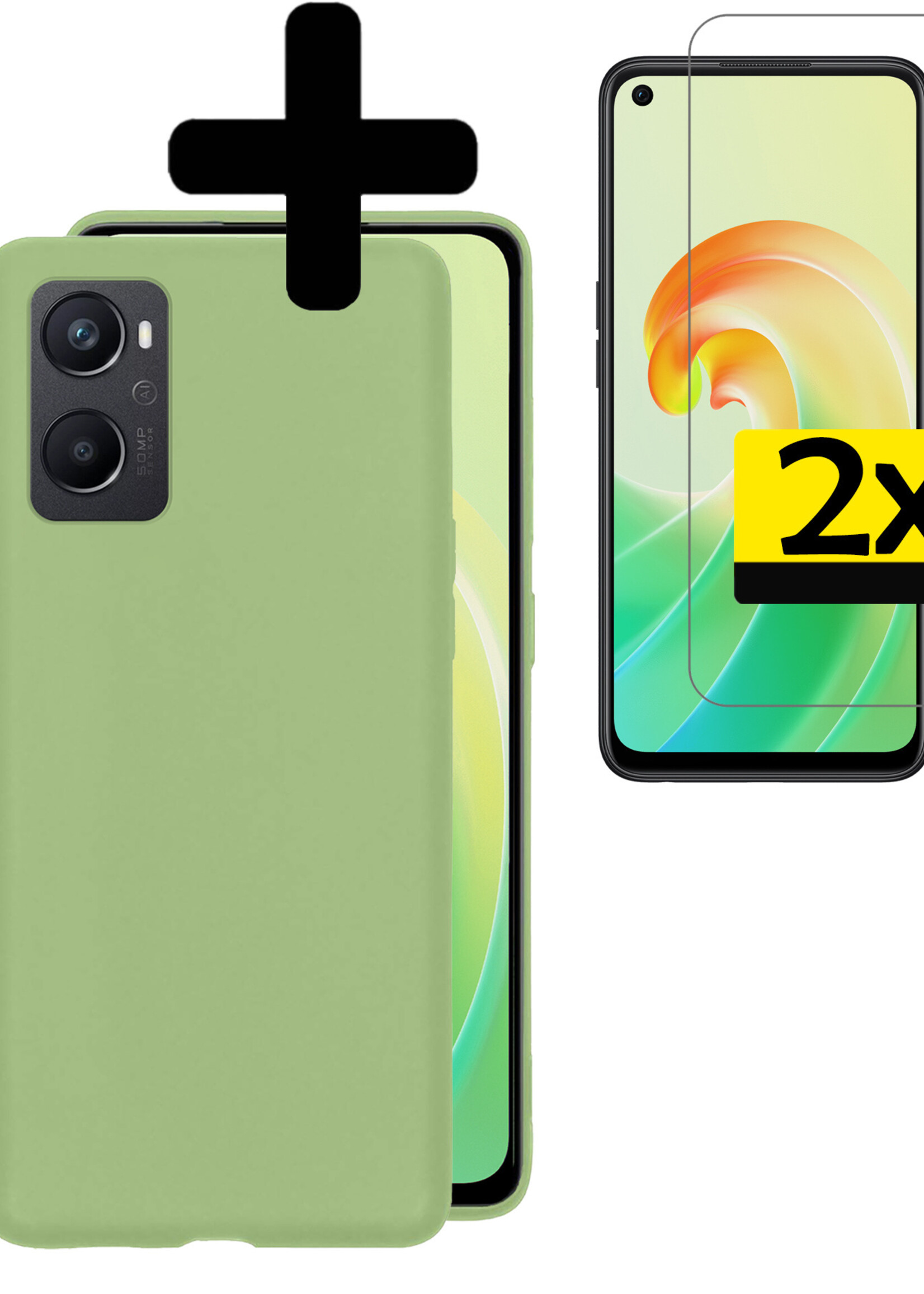 LUQ Hoesje Geschikt voor OPPO A96 Hoesje Siliconen Case Met 2x Screenprotector - Hoes Geschikt voor OPPO A96 Hoes Siliconen - Groen