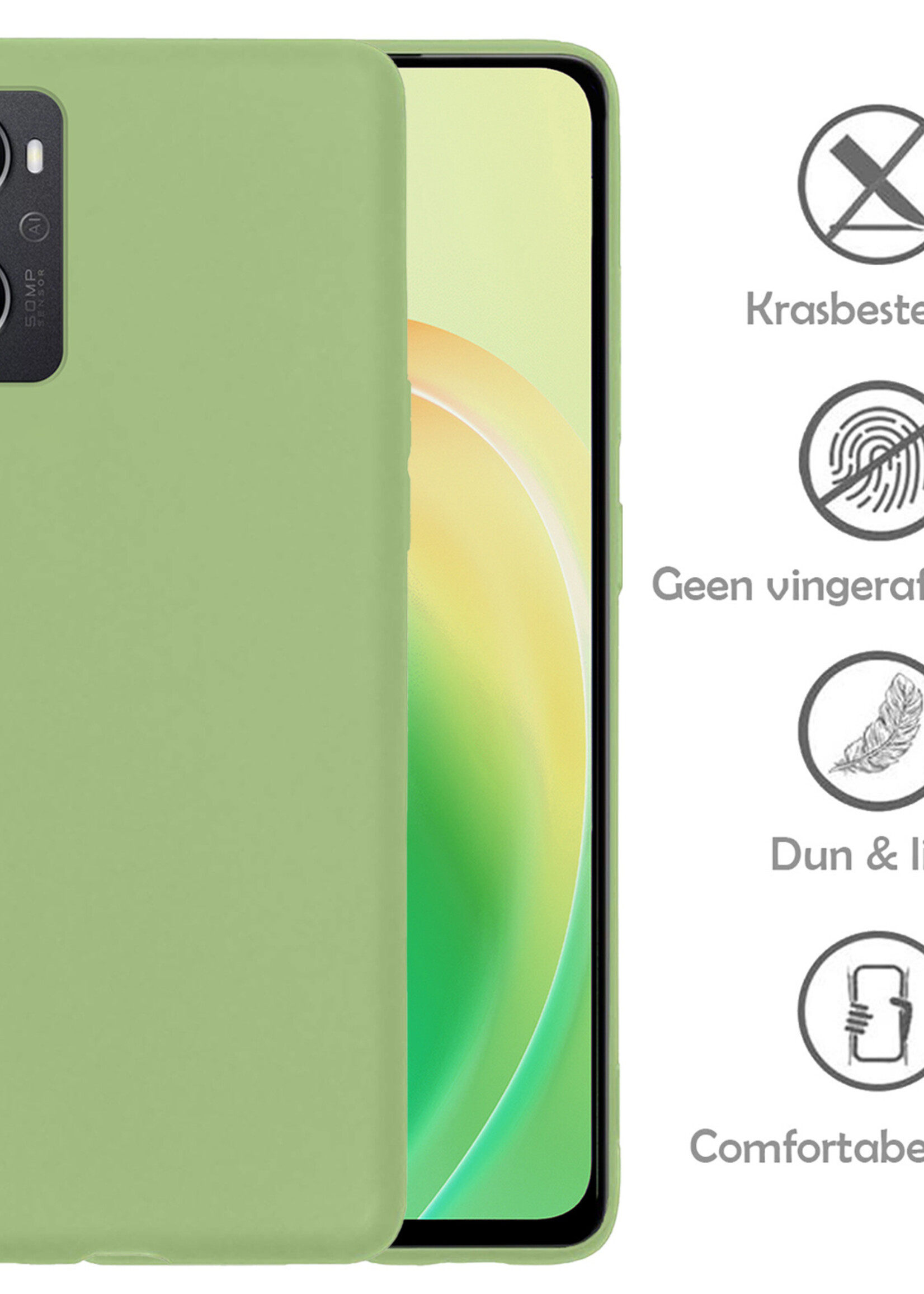 LUQ Hoesje Geschikt voor OPPO A96 Hoesje Siliconen Case Met 2x Screenprotector - Hoes Geschikt voor OPPO A96 Hoes Siliconen - Groen