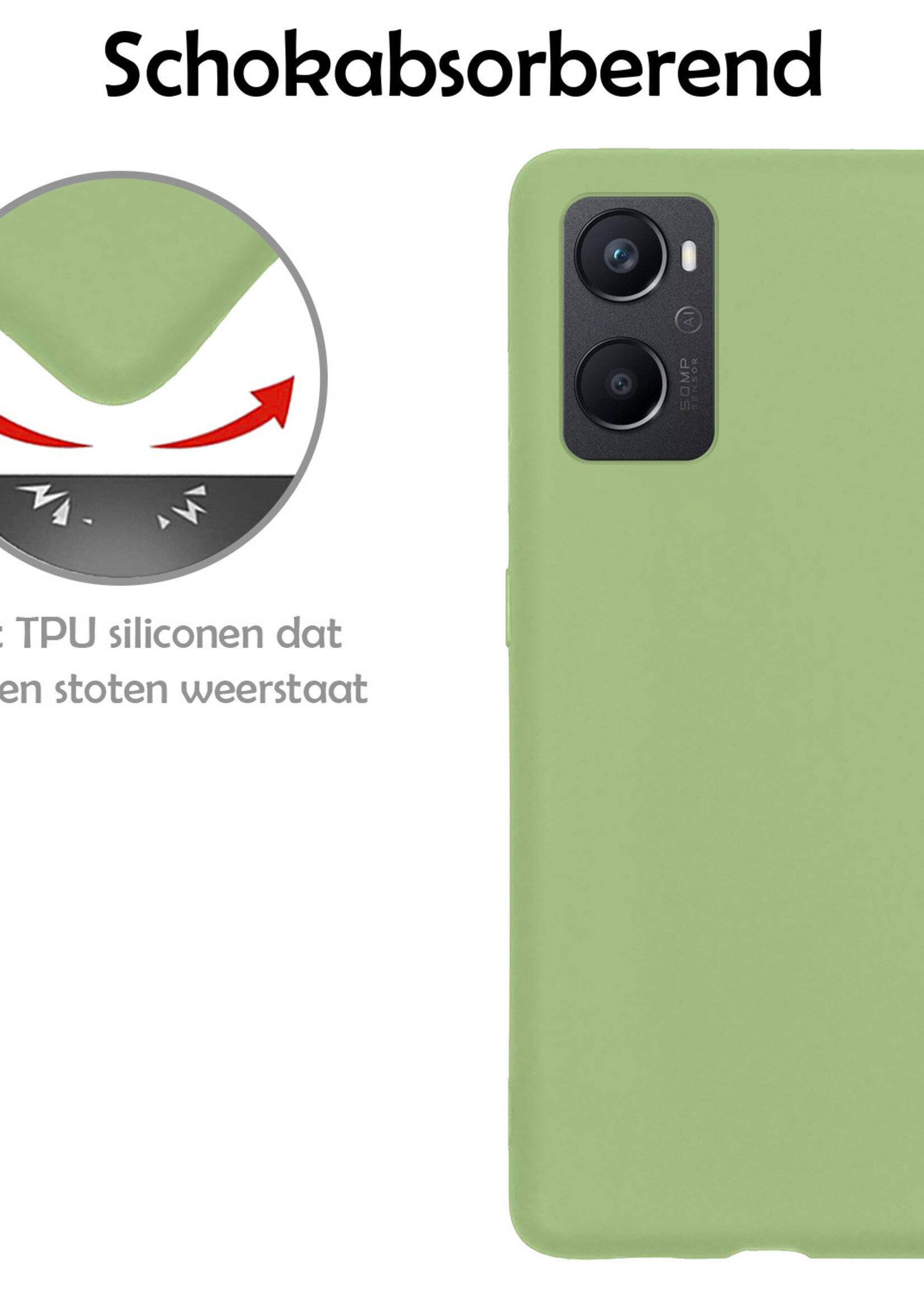 LUQ Hoesje Geschikt voor OPPO A96 Hoesje Siliconen Case Met 2x Screenprotector - Hoes Geschikt voor OPPO A96 Hoes Siliconen - Groen