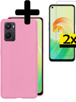 LUQ LUQ OPPO A96 Hoesje Siliconen Met 2x Screenprotector - Lichtroze