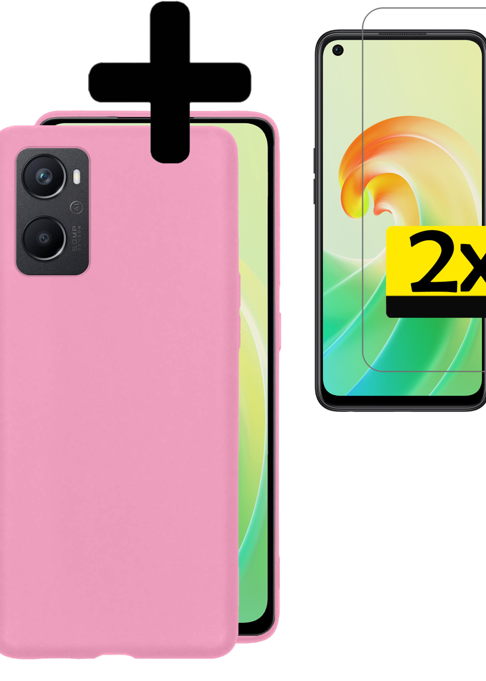 LUQ Hoesje Geschikt voor OPPO A96 Hoesje Siliconen Case Met 2x Screenprotector - Hoes Geschikt voor OPPO A96 Hoes Siliconen - Lichtroze
